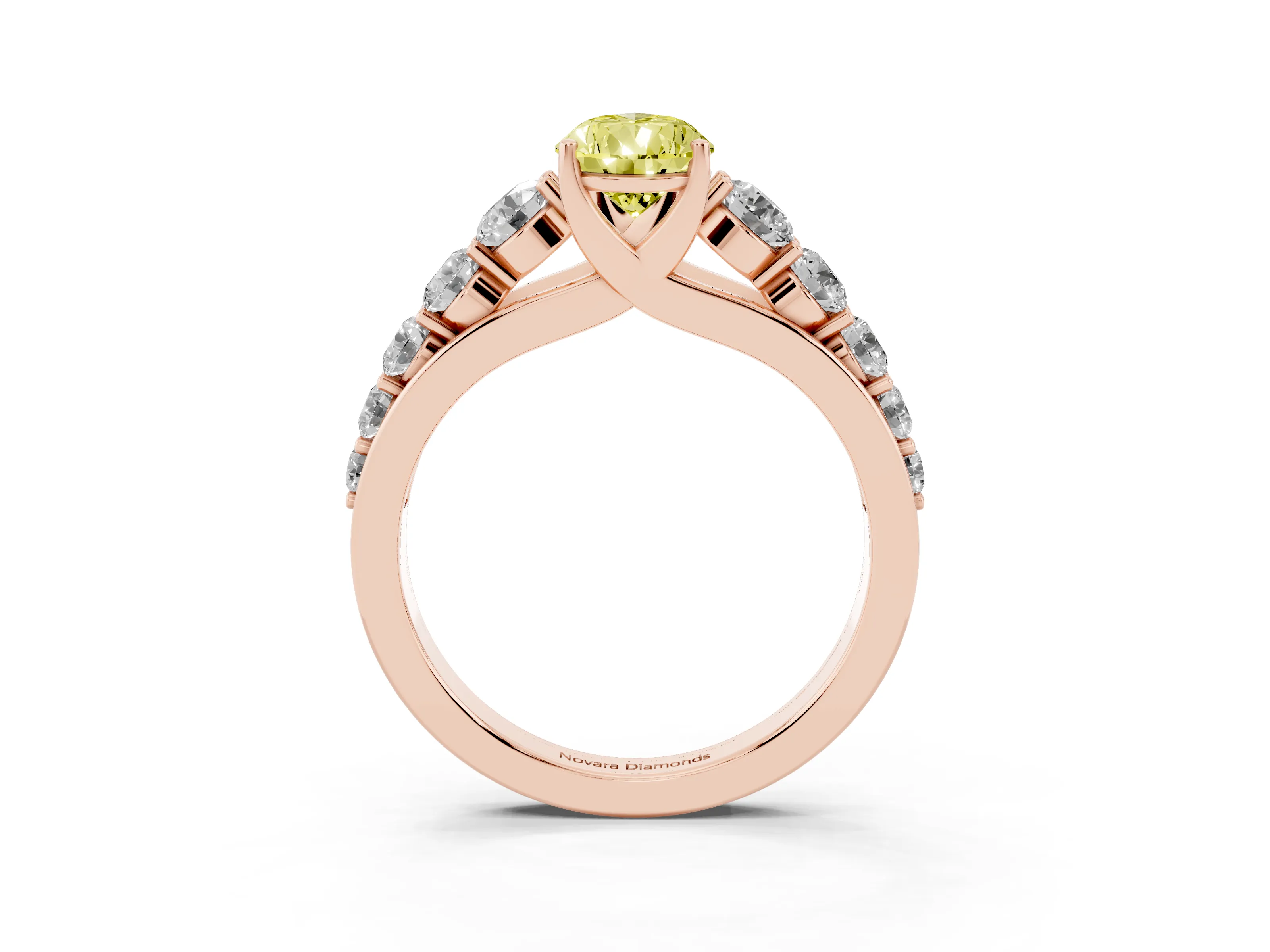 Fancy Yellow Pear Cut Diamond Solitaire Ring Set in Rose gold with Pavé-Set Band and Prong Setting