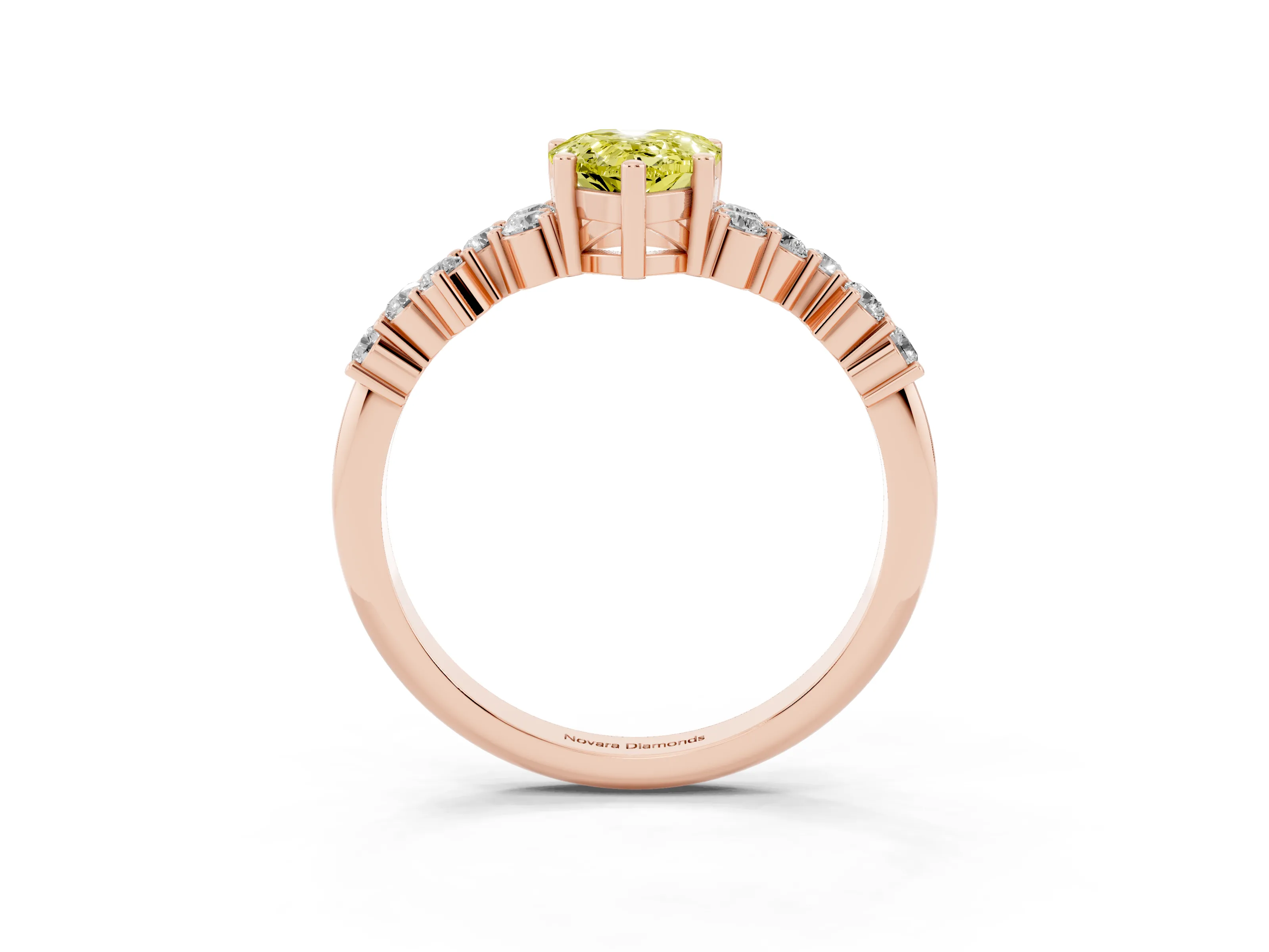 Fancy Yellow Pear Cut Diamond Ring Set in Rose gold with Scattered Round Accents
