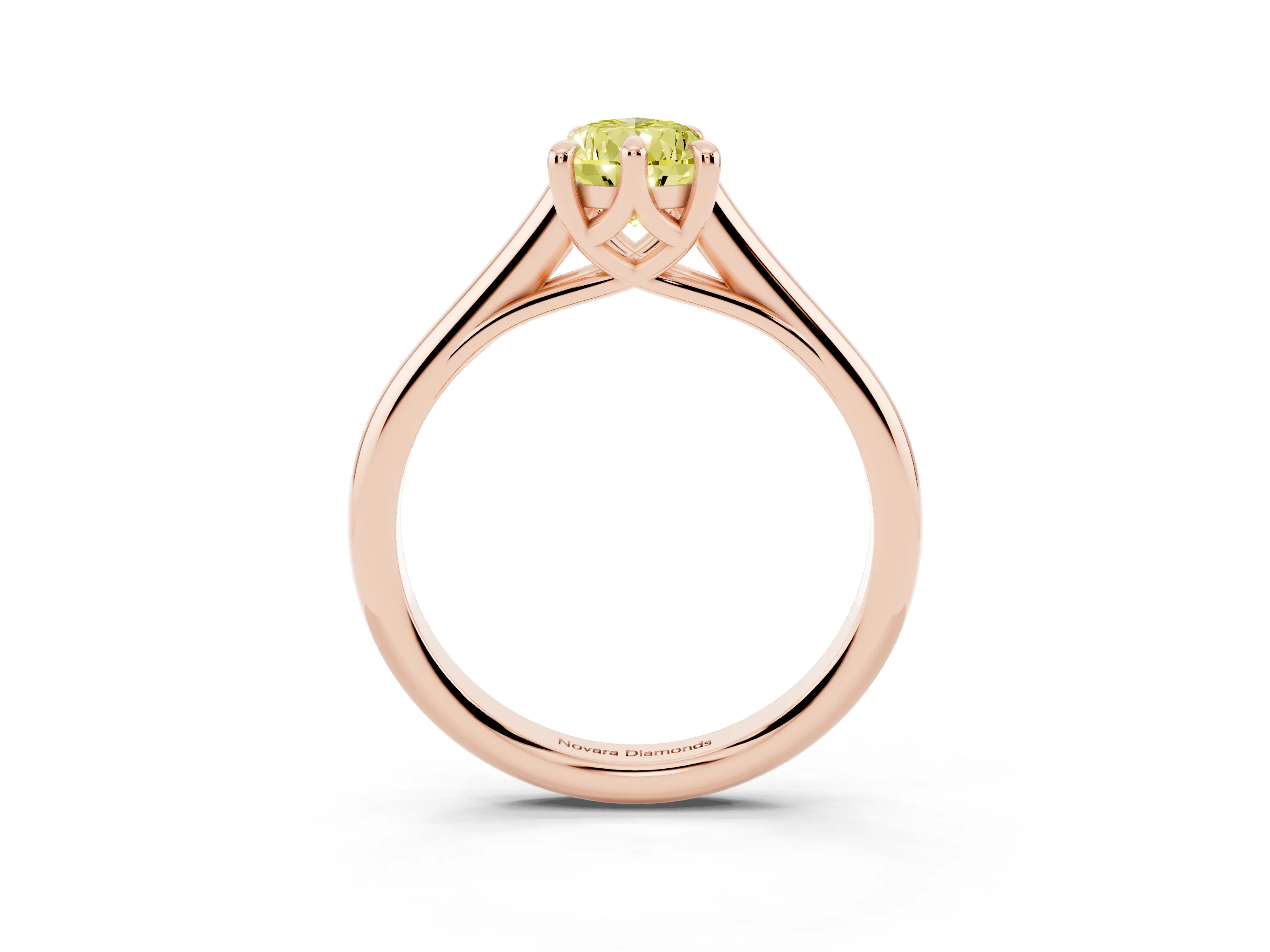 Fancy Yellow Pear Cut Diamond Solitaire Engagement Ring Set in Rose gold with Prong Setting and Plain Classic Band
