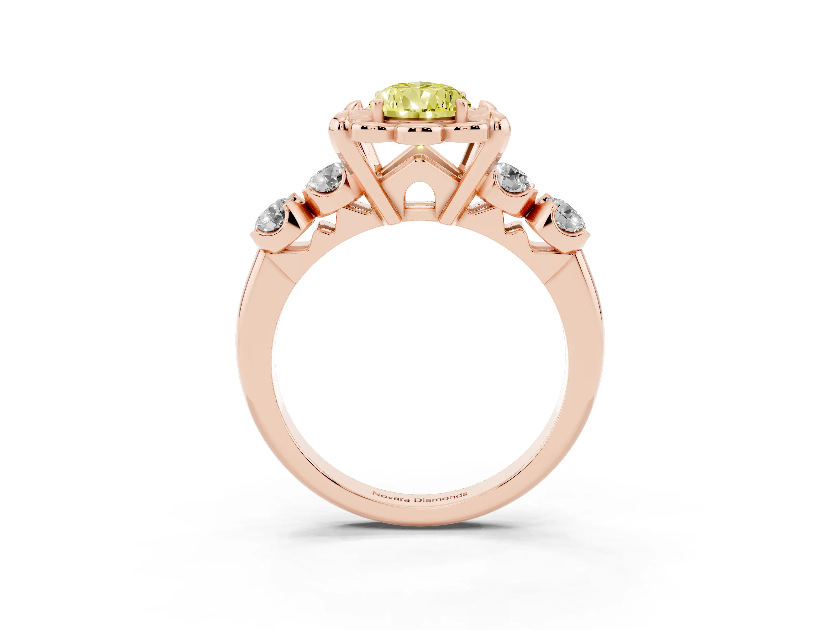 Fancy Yellow Pear Cut Diamond Floral Halo Ring Set in Rose gold with Shared Prong Band