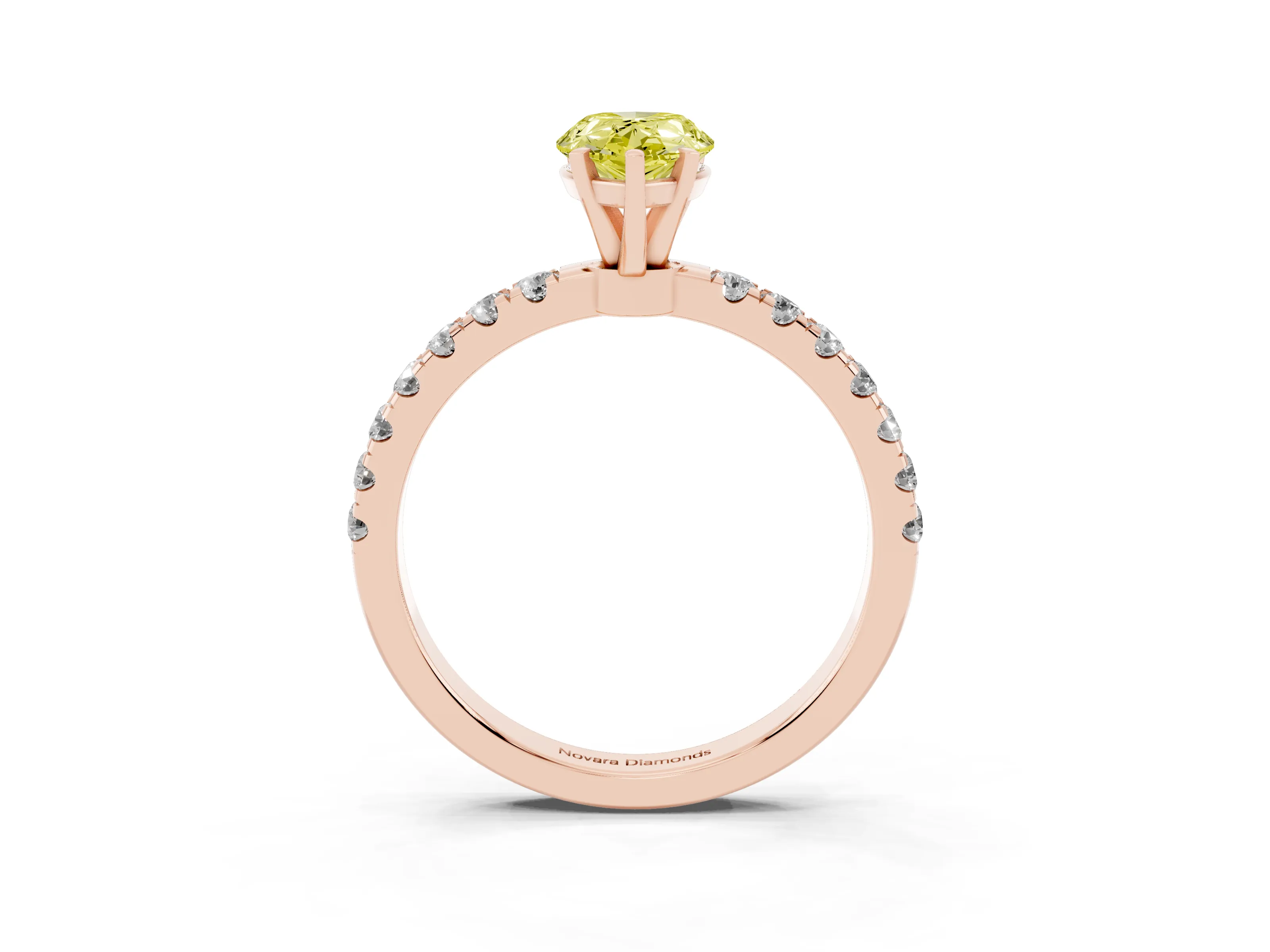 Fancy Yellow Pear Cut Diamond Solitaire Ring Set in Rose gold with Pavé Accents and Prong Setting