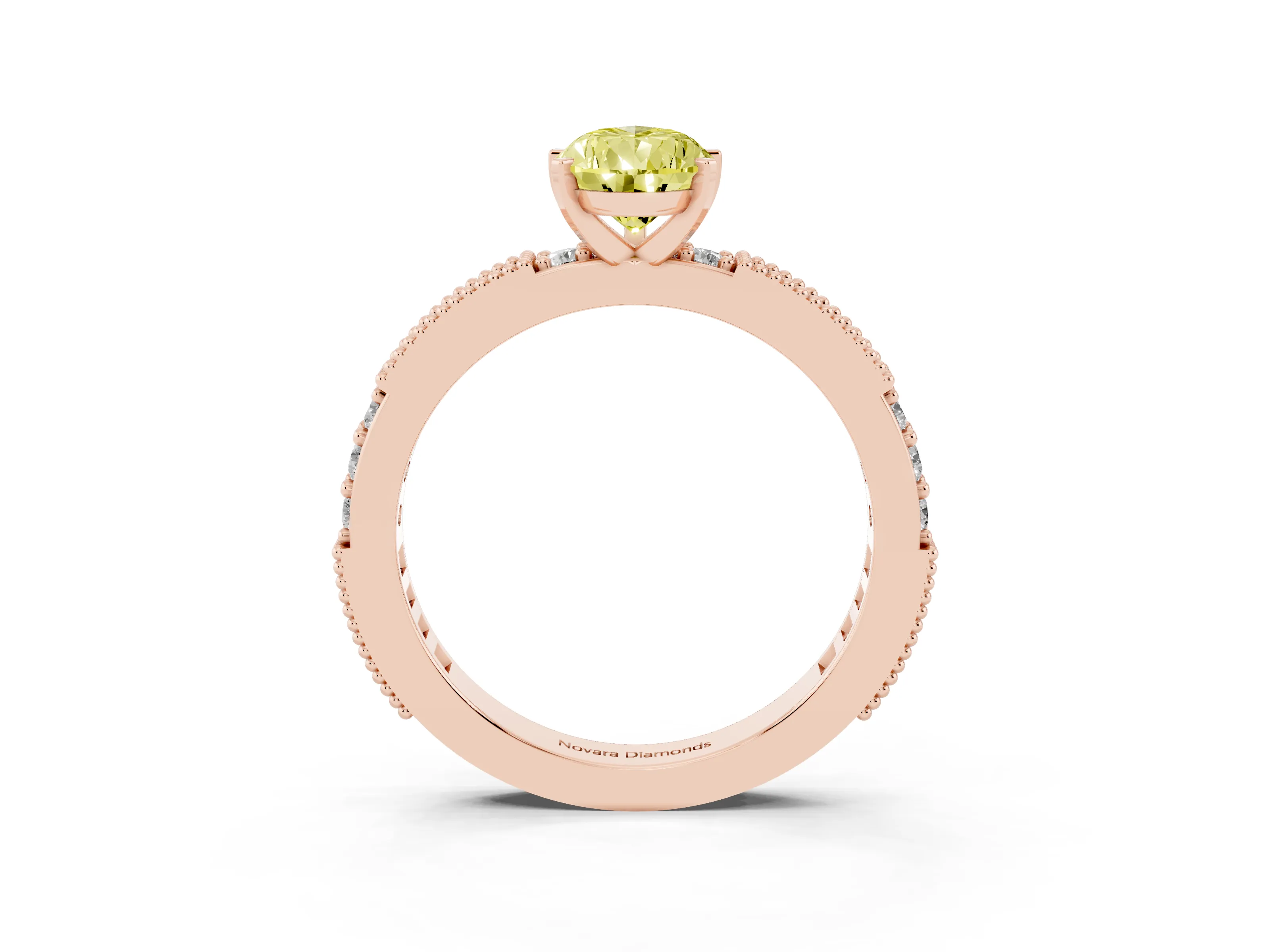 Fancy Yellow Pear Cut Diamond Solitaire Ring Set in Rose gold with Slim Pavé Band and Prong Setting