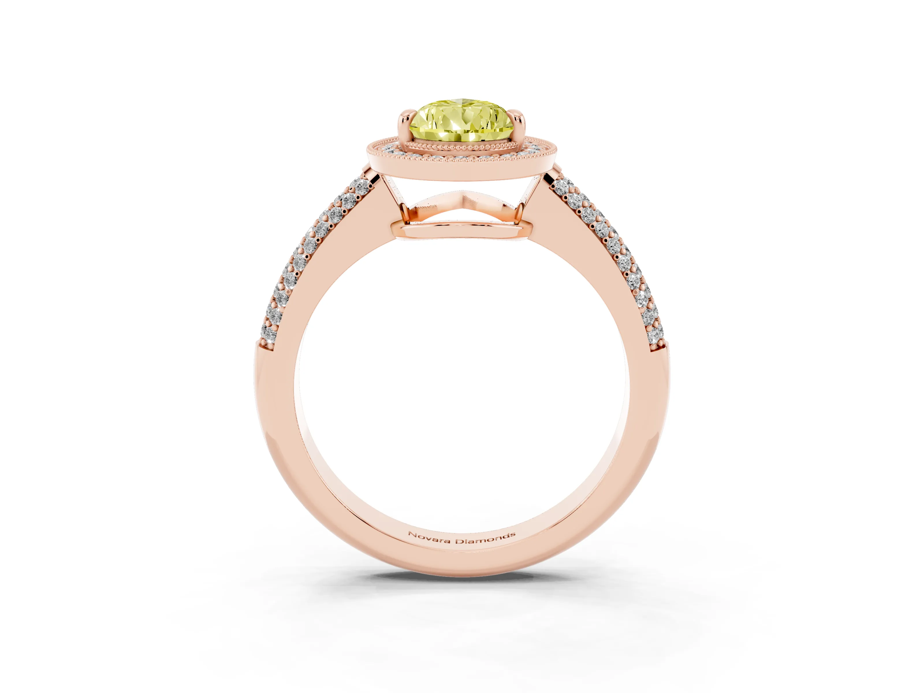 Fancy Yellow Pear Cut Diamond Halo Pavé Band Set in Rose gold with Prong Setting