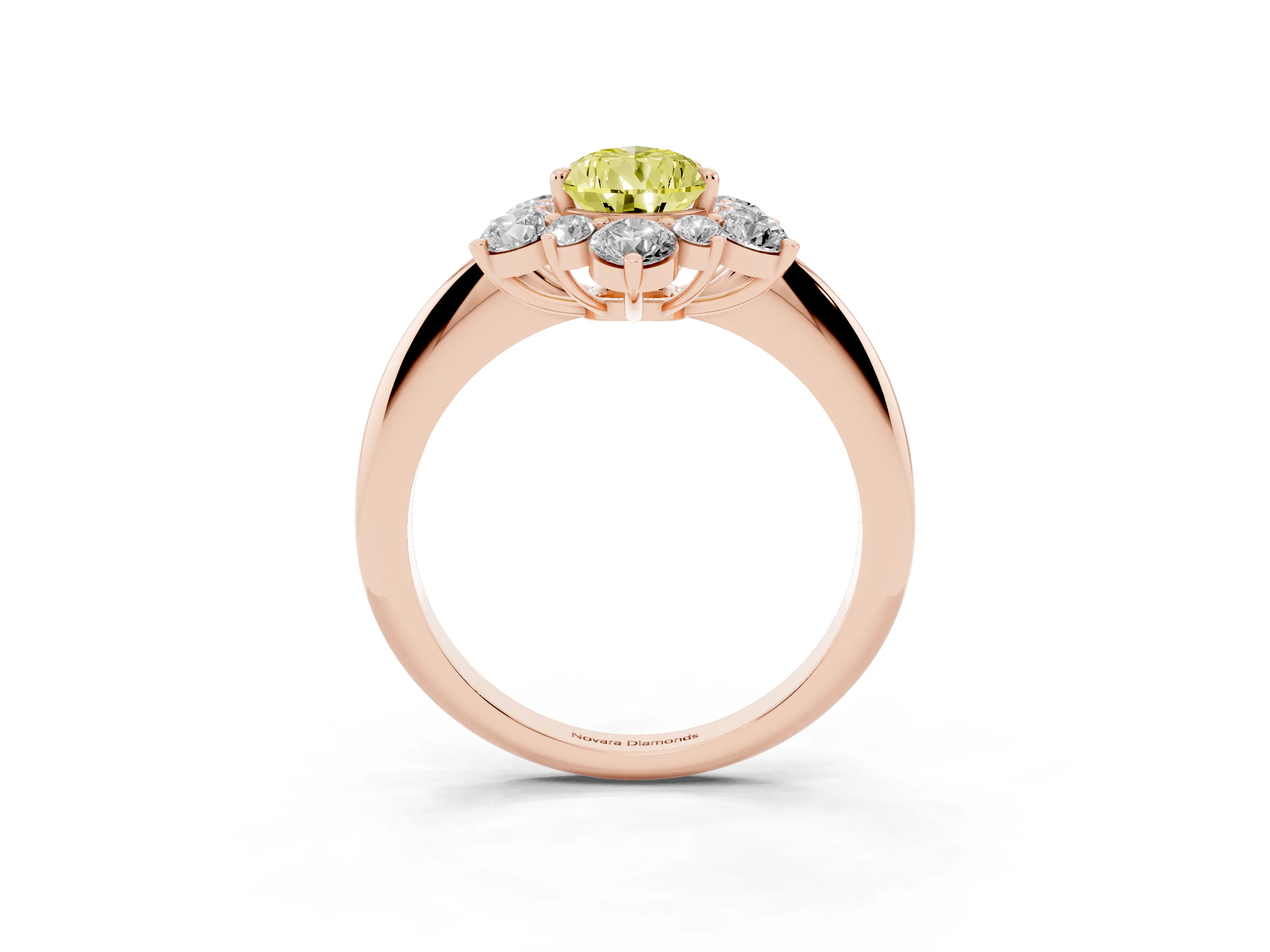Fancy Yellow Pear Cut Diamond Cluster Halo Ring Set in Rose gold with Solitaire Band and Prong Setting