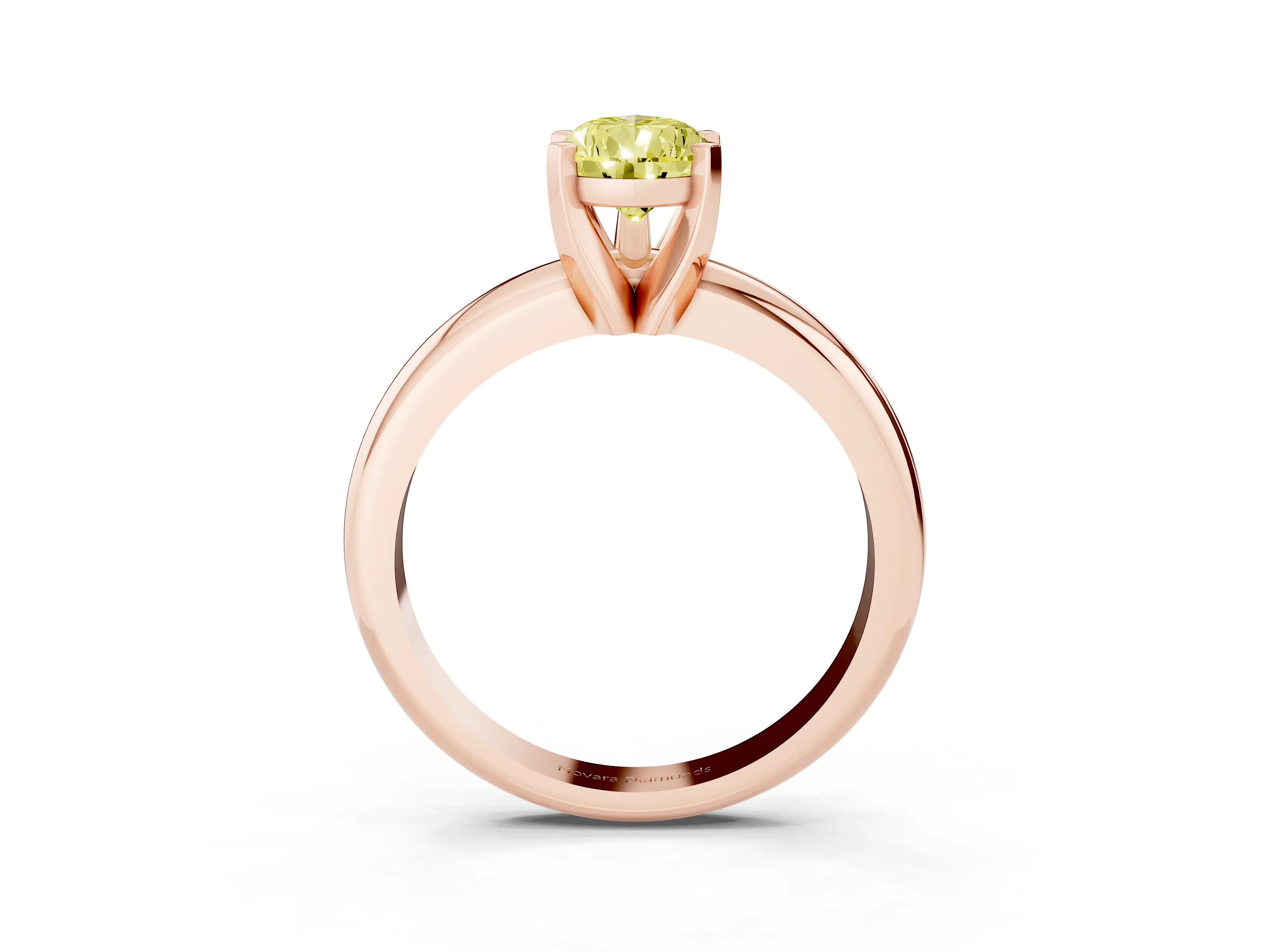 Fancy Yellow Pear Cut Diamond Solitaire Engagement Ring Set in Rose gold with Round Band and Prong Setting