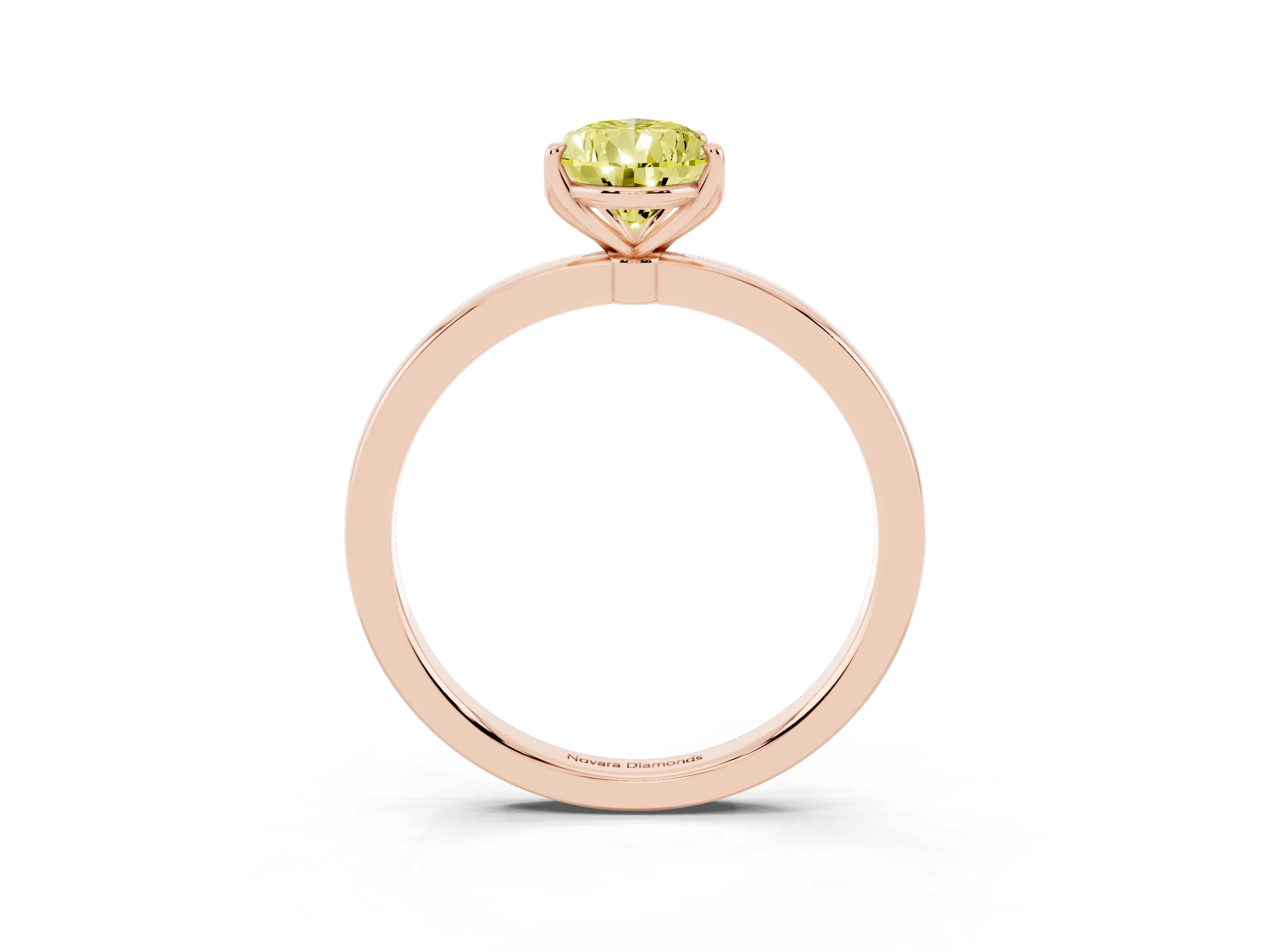 Fancy Yellow Pear Cut Diamond Solitaire Ring Set in Rose gold with Prong Setting and Thin Polished Band