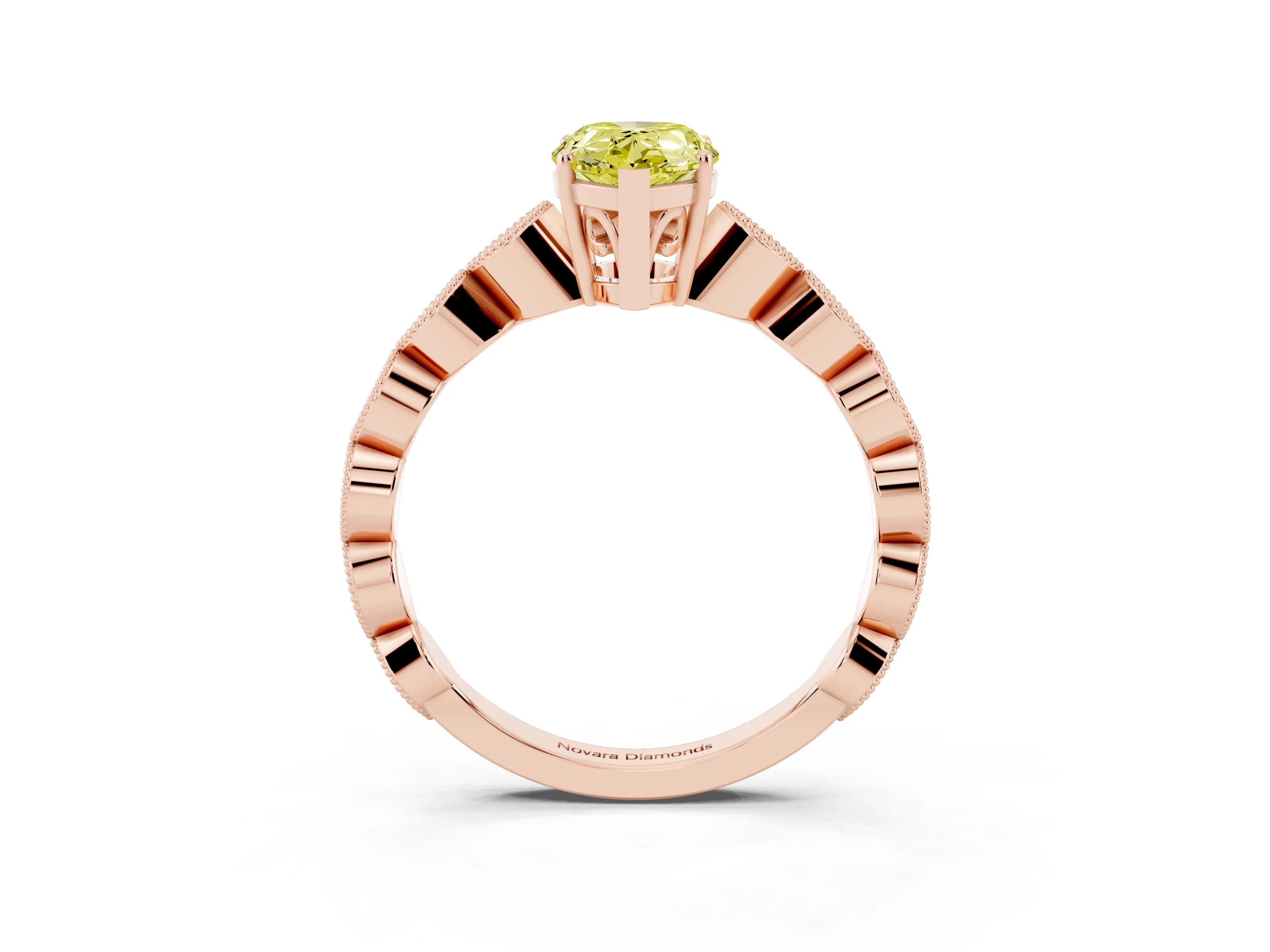 Fancy Yellow Pear Cut Diamond Solitaire Ring Set in Rose gold with Infinity Twist Pavé Band