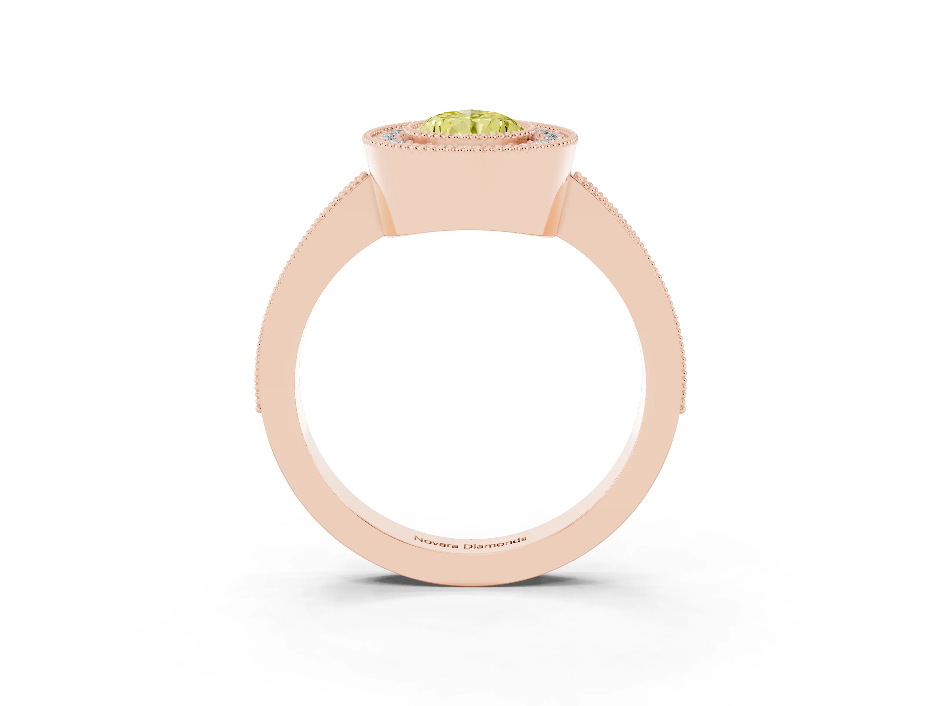 Fancy Yellow Pear Cut Diamond Halo Engagement Ring Set in Rose gold with Pavé Band and Round Halo Stones