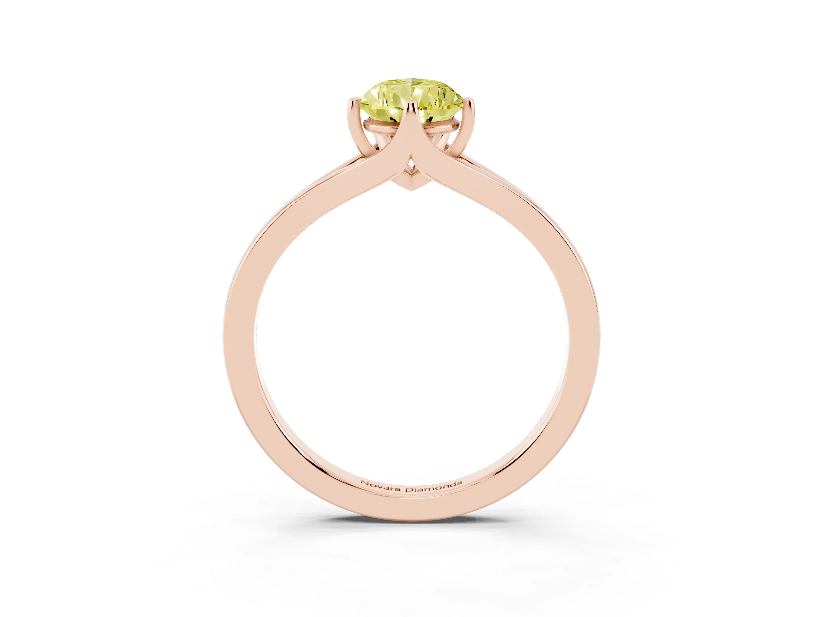 Fancy Yellow Pear Cut Diamond Solitaire Ring Set in Rose gold with Polished Tapered Band and Prong Setting