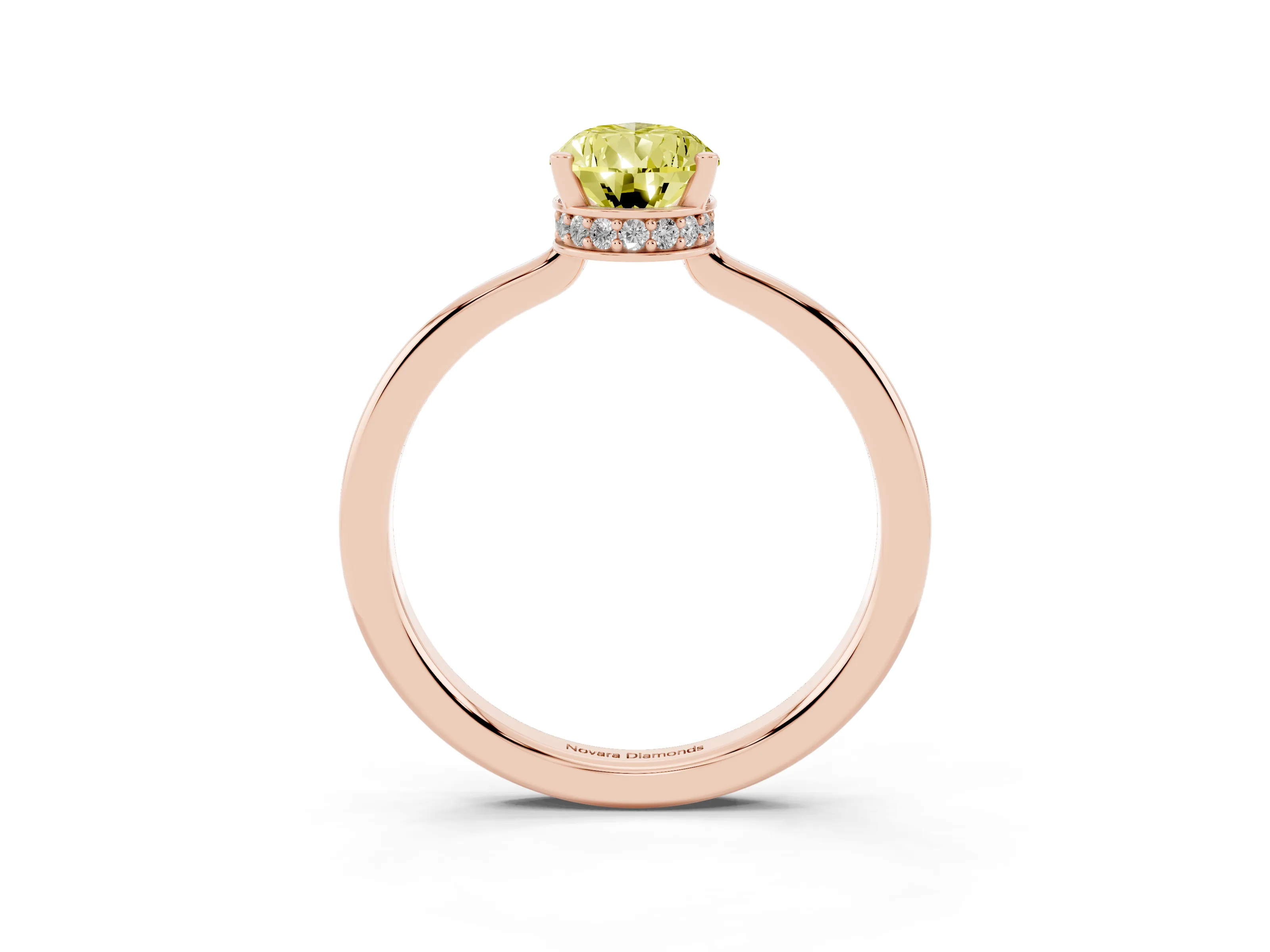 Fancy Yellow Pear Cut Diamond Solitaire Engagement Ring Set in Rose gold with Prong Setting on a Plain Band