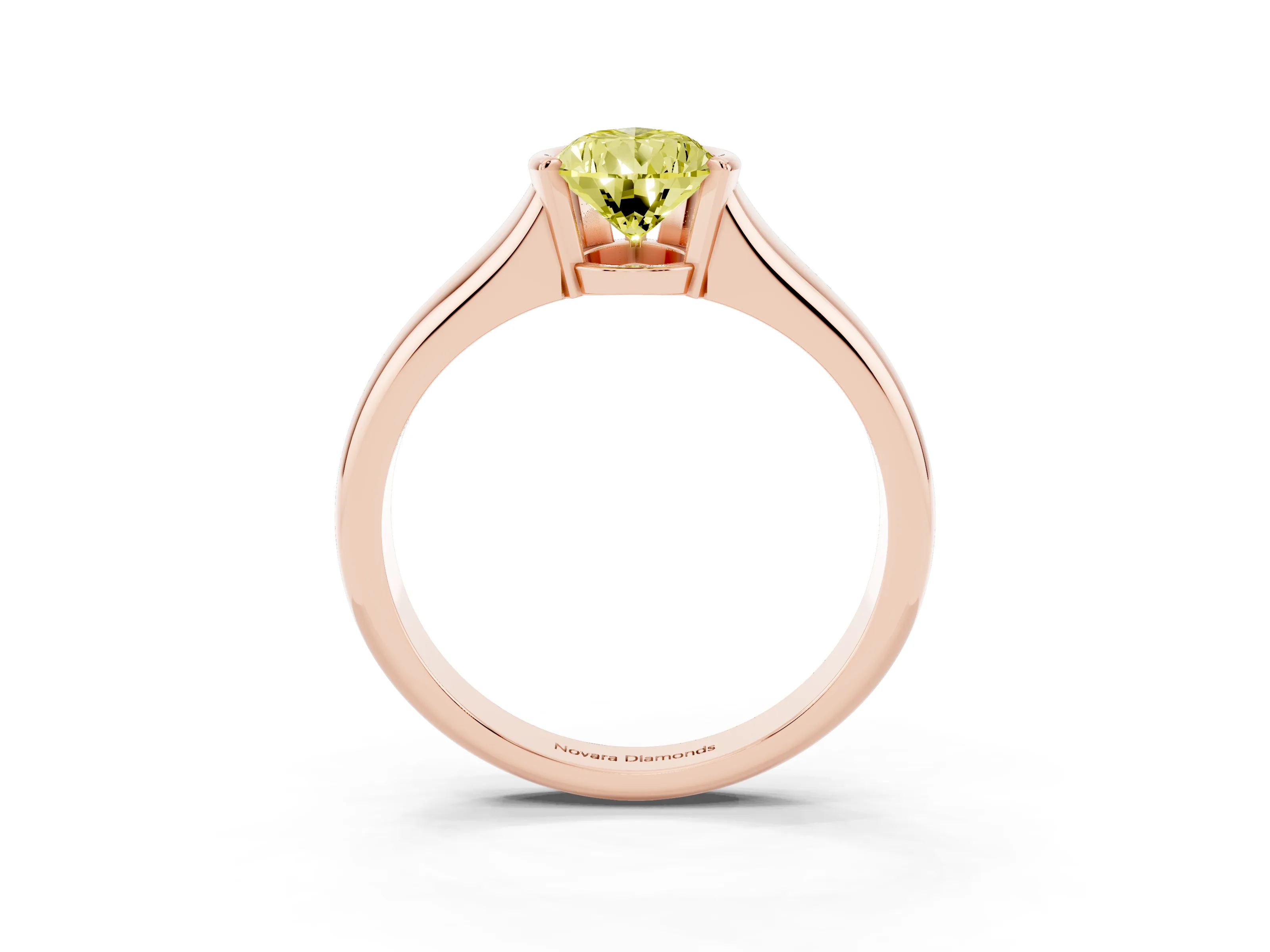 Fancy Yellow Pear Cut Diamond Solitaire Tension Set Ring Set in Rose gold with Split Shank Band
