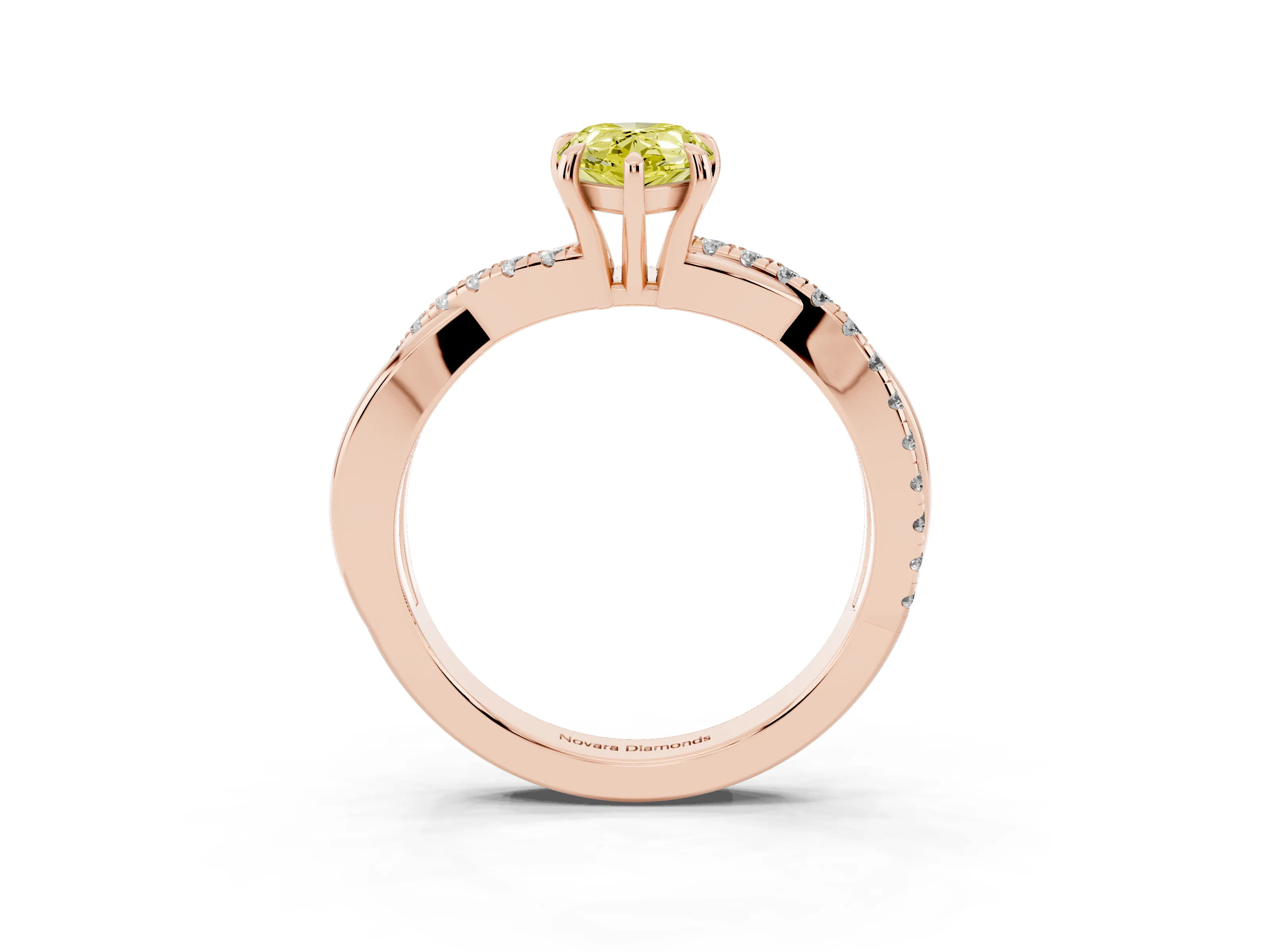 Fancy Yellow Pear Cut Diamond Twisted Pavé Band Ring Set in Rose gold with Prong Setting