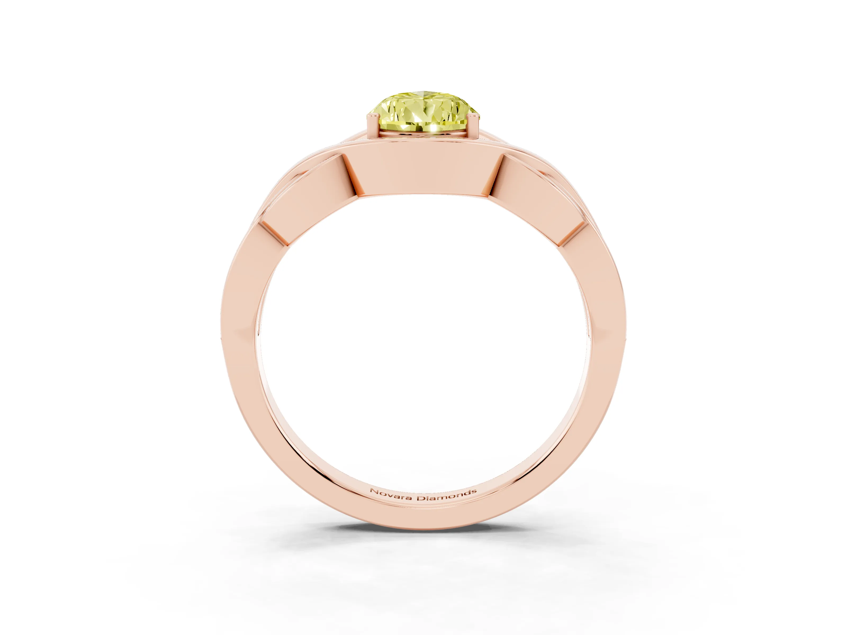 Fancy Yellow Pear Cut Diamond Solitaire Ring Set in Rose gold with Intertwined Band