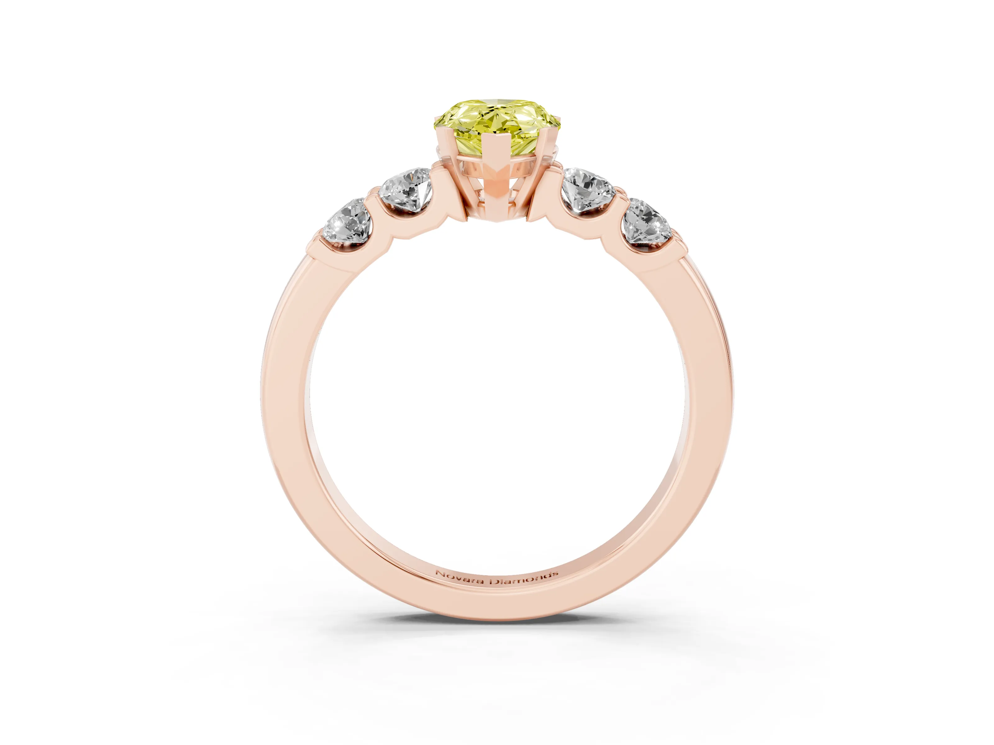 Fancy Yellow Pear Cut Diamond Five-Stone Prong Set Engagement Ring Set in Rose gold with Channel Band