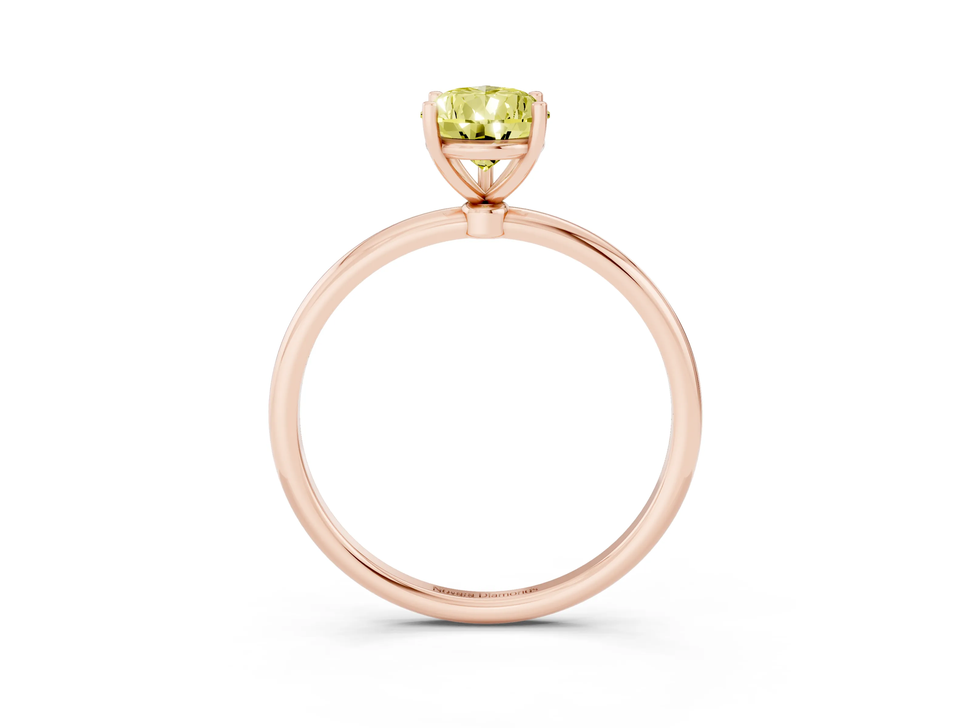 Fancy Yellow Pear Cut Diamond Solitaire Engagement Ring Set in Rose gold with Thin Band and Prong Setting