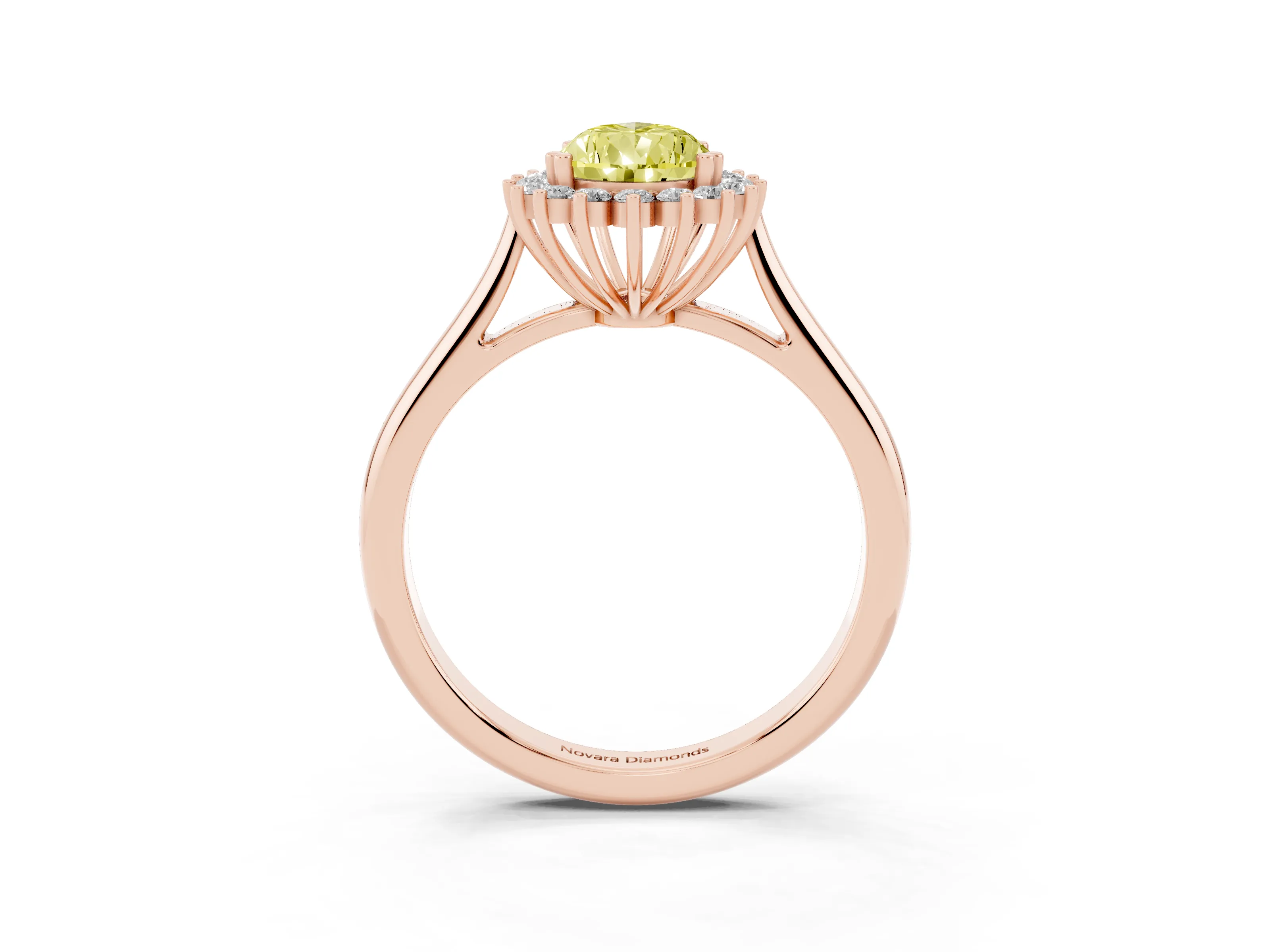 Fancy Yellow Pear Cut Diamond Halo Ring Set in Rose gold with Plain Solitaire Band and Prong Setting