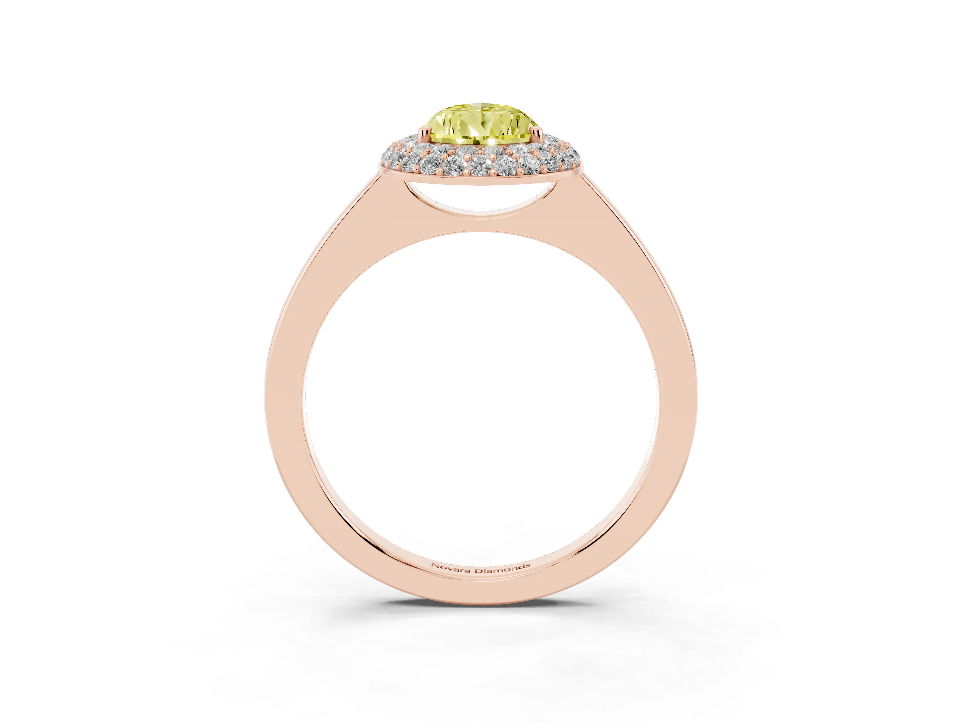 Fancy Yellow Pear Cut Diamond Halo Engagement Ring Set in Rose gold with Solitaire Band and Prong Setting