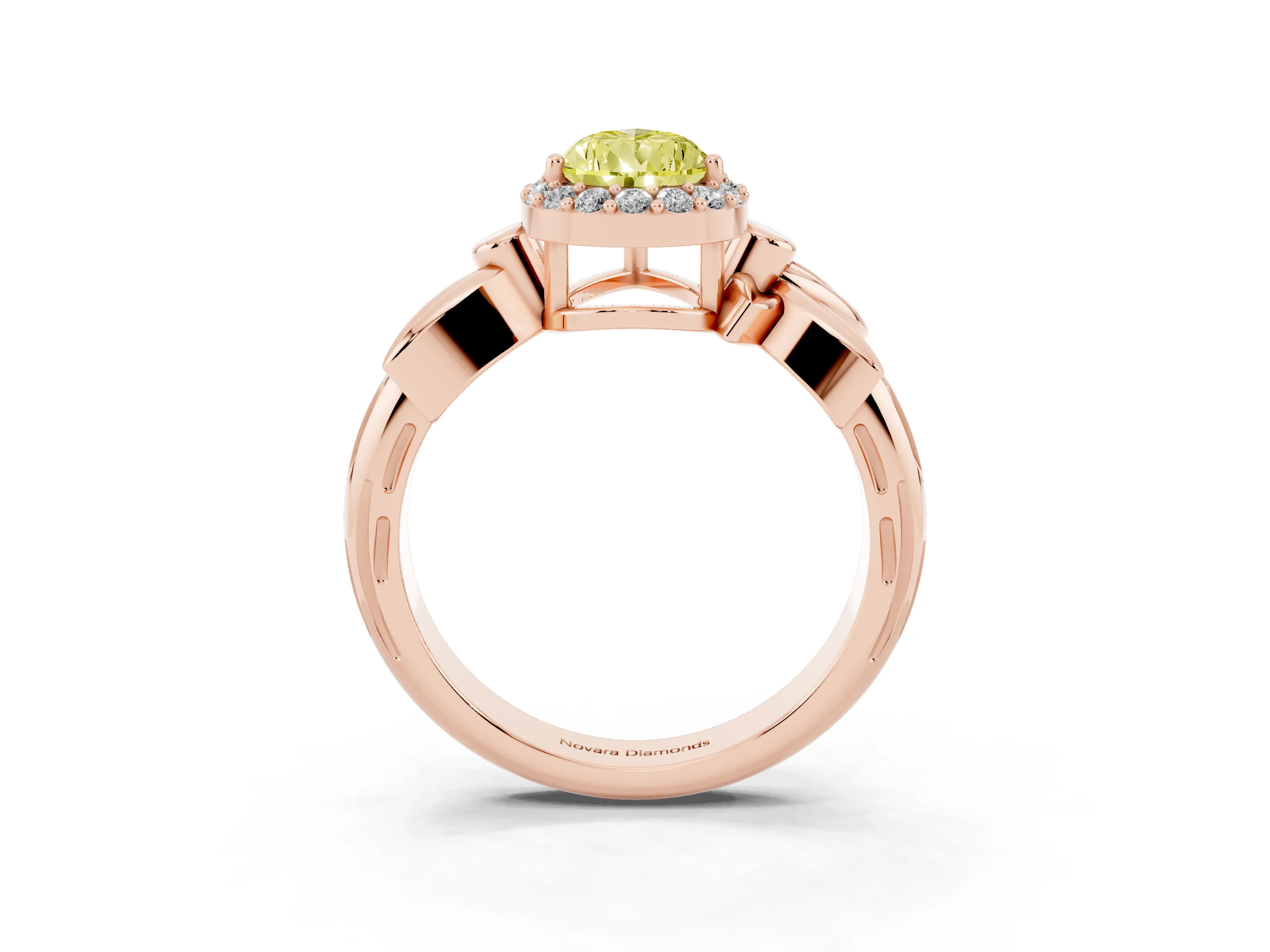 Fancy Yellow Pear Cut Diamond Halo Floral Band Ring Set in Rose gold with Prong Setting