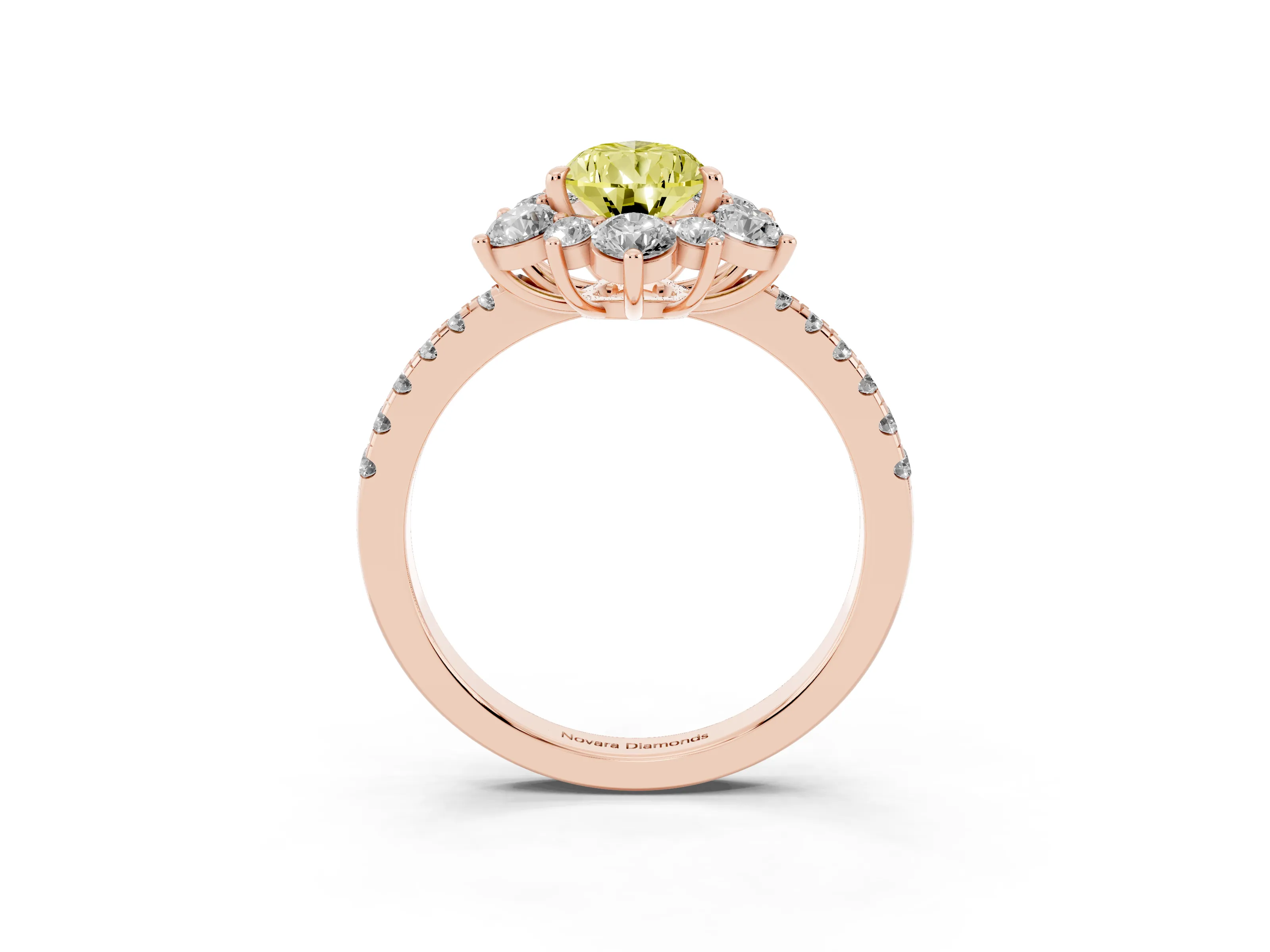 Fancy Yellow Pear Cut Diamond Floral Halo Ring Set in Rose gold with Round Pavé Band and Prong Setting
