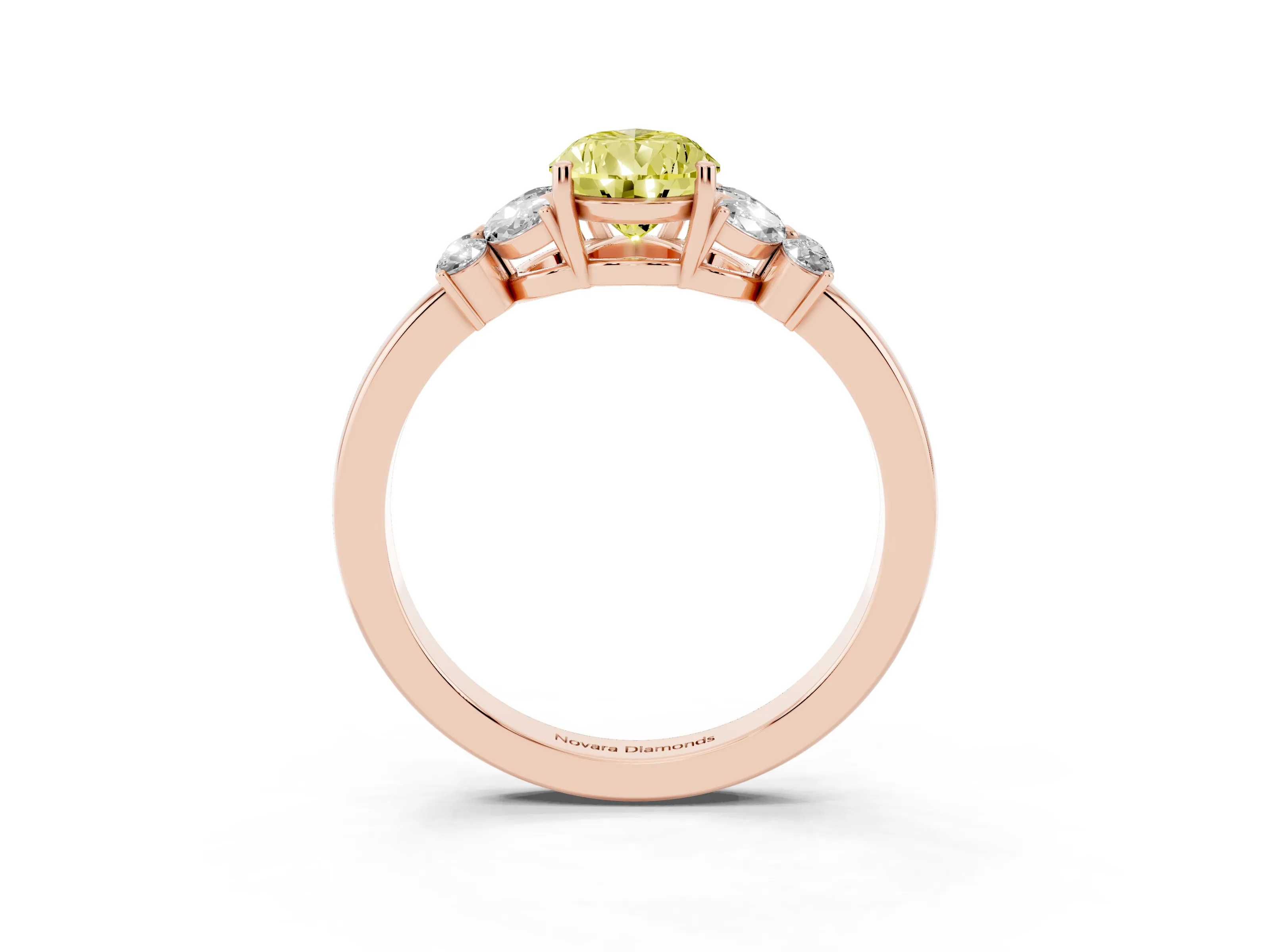 Fancy Yellow Pear Cut Diamond Solitaire Floral Ring Set in Rose gold with Marquise Petals and Prong Setting
