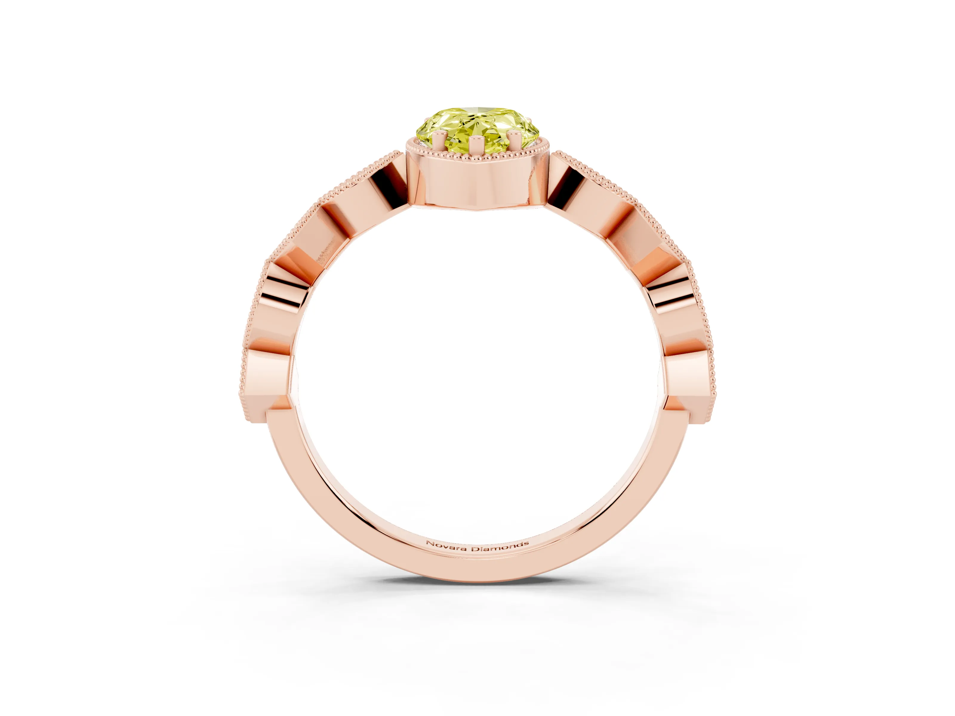 Fancy Yellow Pear Cut Diamond Milgrain Marquise Twist Band Ring Set in Rose gold with Prong Setting