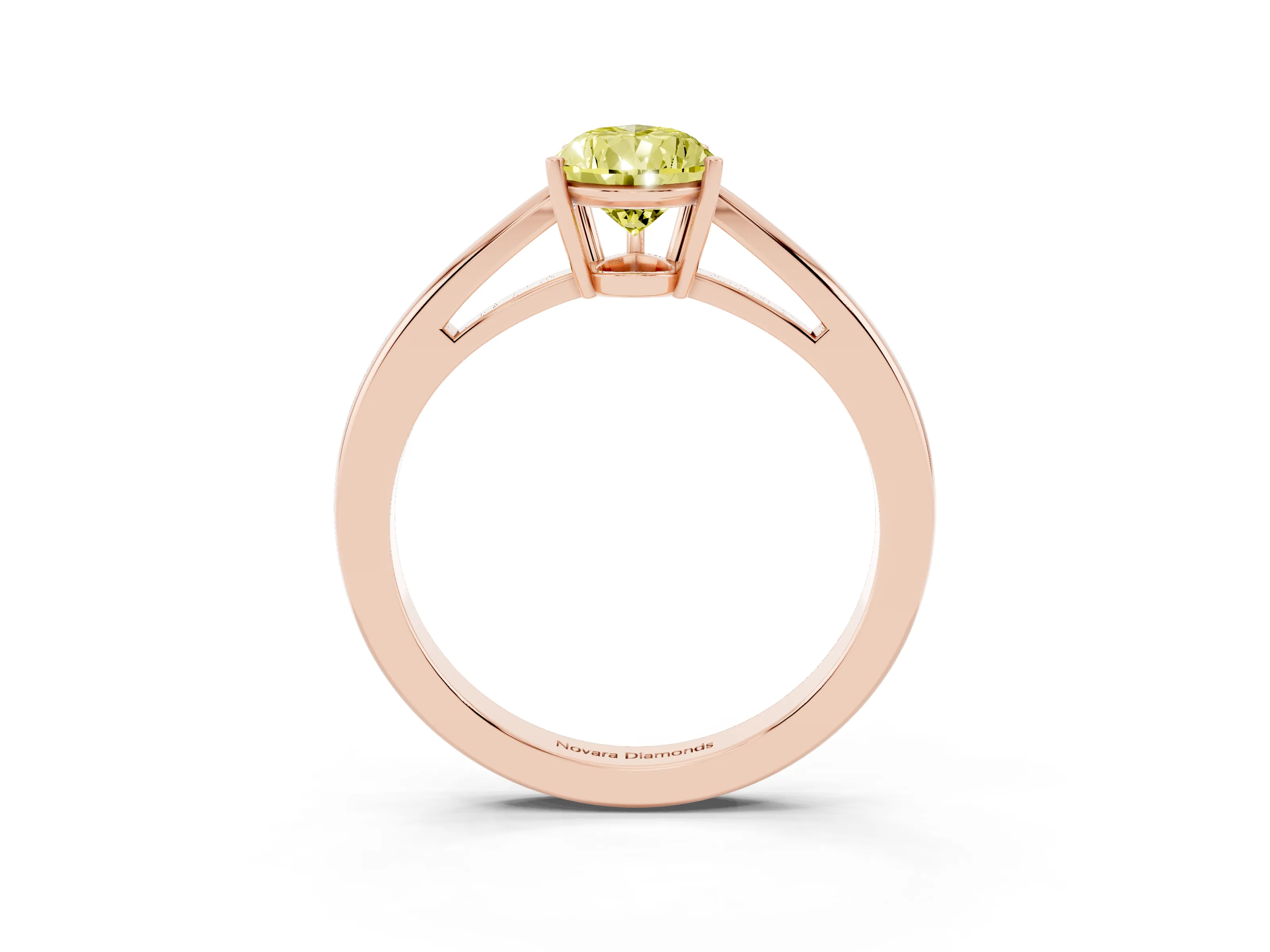 Fancy Yellow Pear Cut Diamond Solitaire Ring Set in Rose gold with Split Shank and Prong Setting