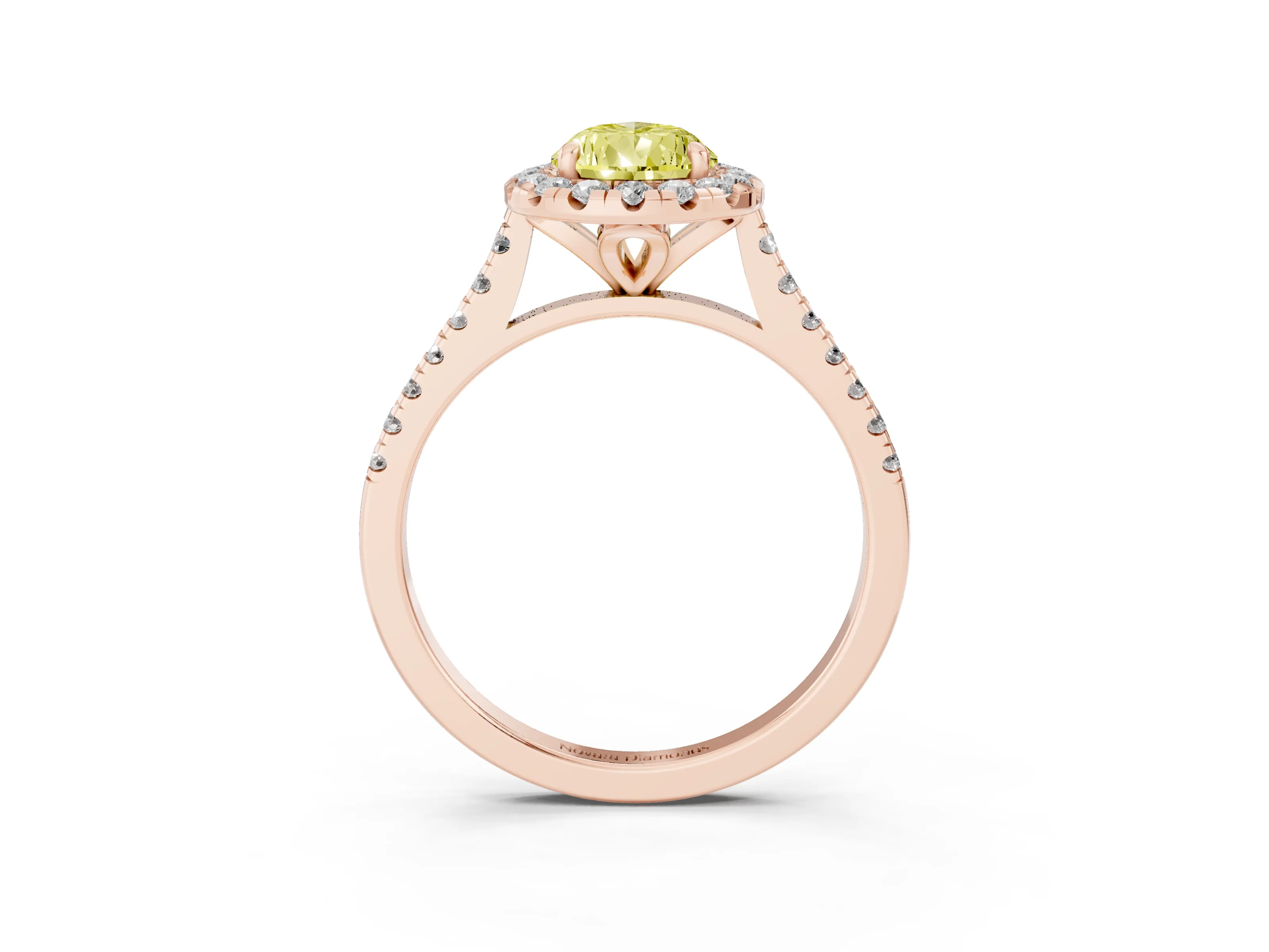 Fancy Yellow Pear Cut Diamond Cushion Halo Ring Set in Rose gold with Pavé Band