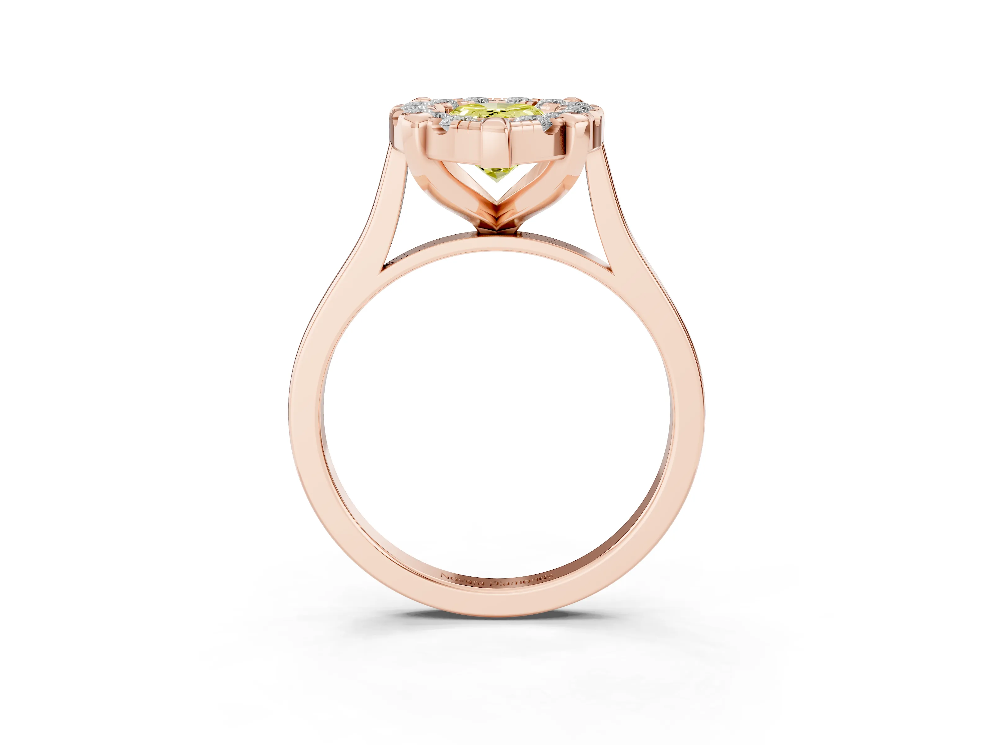 Fancy Yellow Pear Cut Diamond Cluster Halo Solitaire Ring Set in Rose gold with Prong Setting