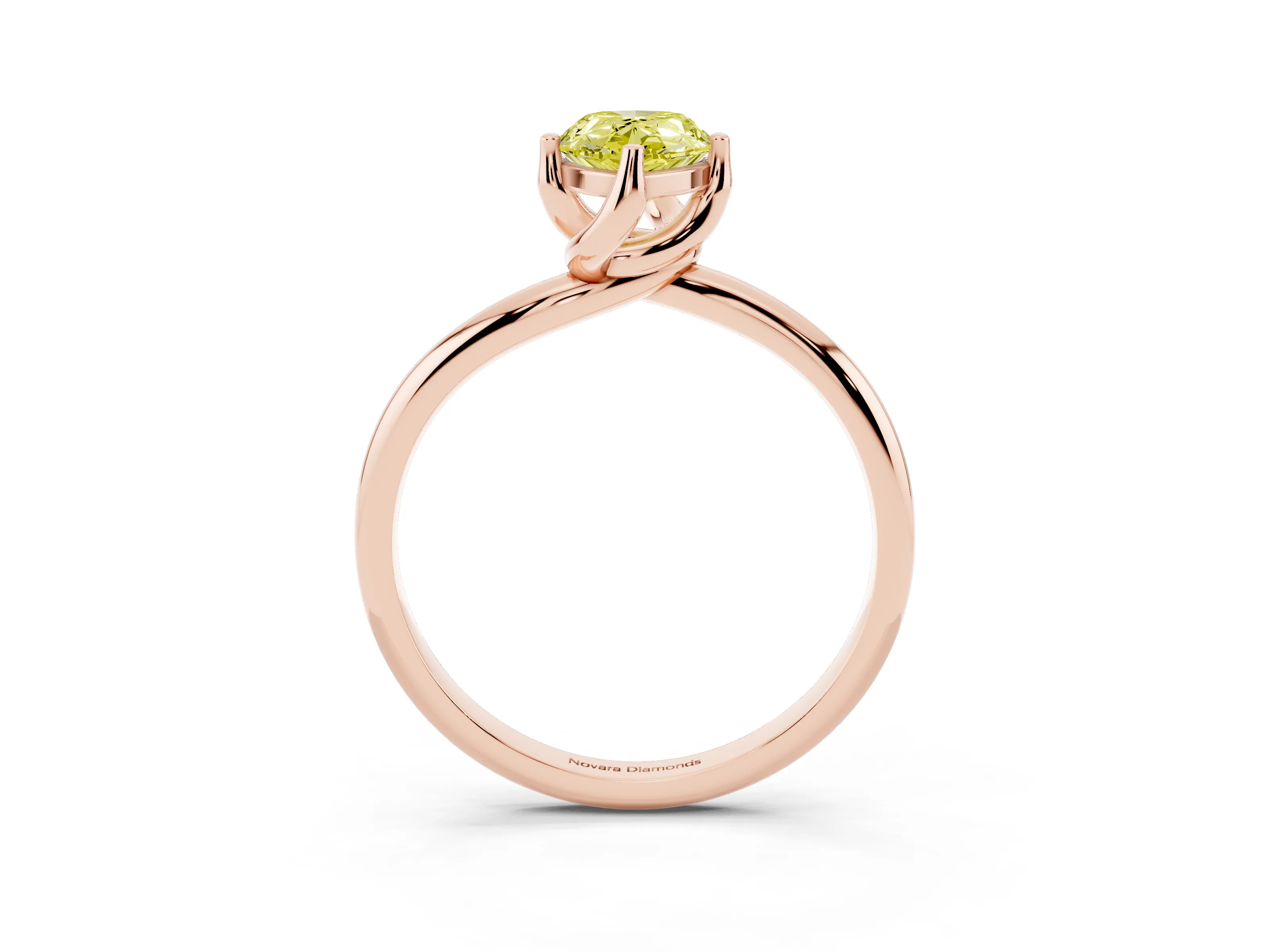 Fancy Yellow Pear Cut Diamond Solitaire Engagement Ring Set in Rose gold with Classic Plain Band