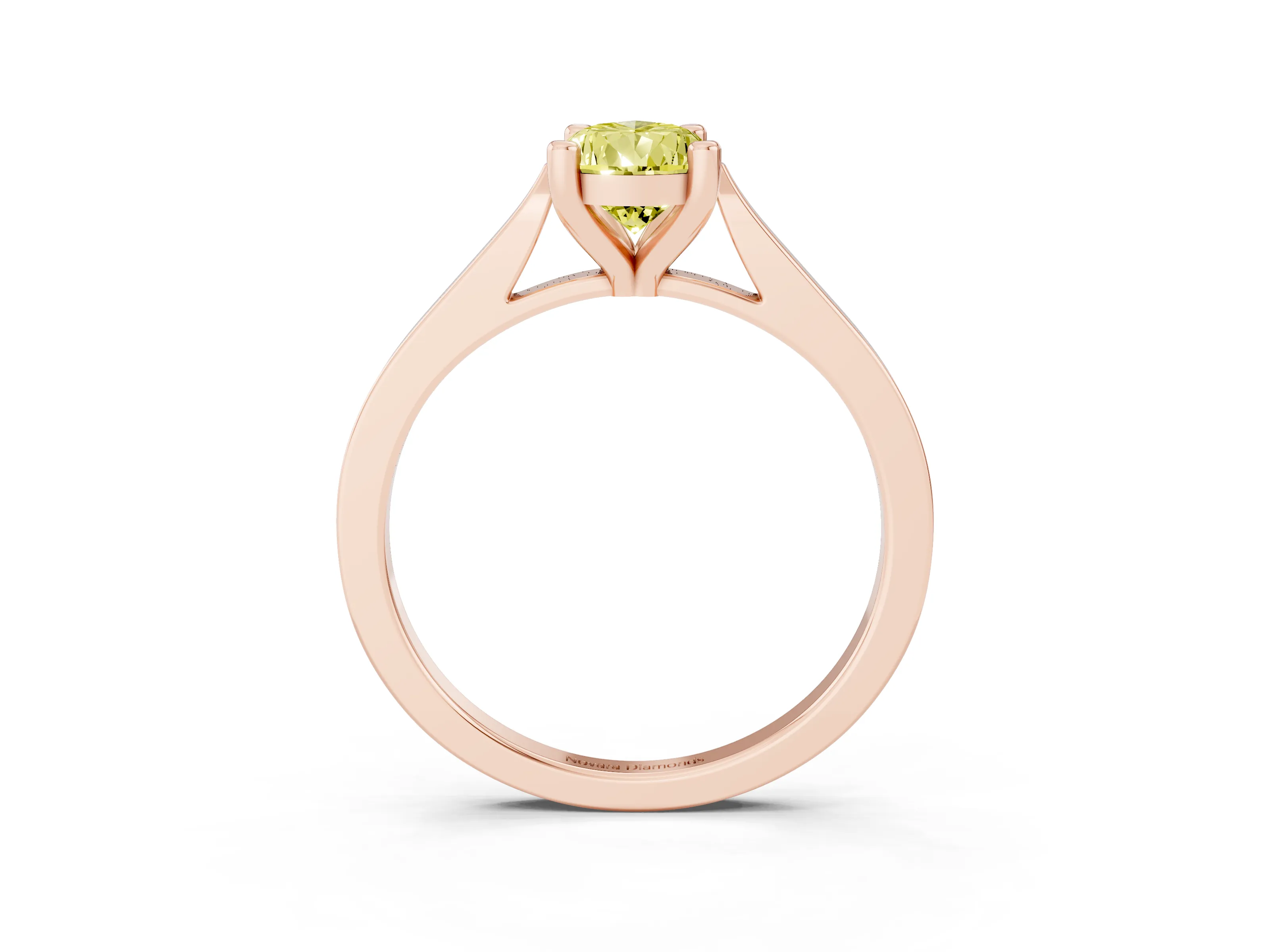 Fancy Yellow Pear Cut Diamond Solitaire Ring Set in Rose gold with Prong Setting and Tapered Band