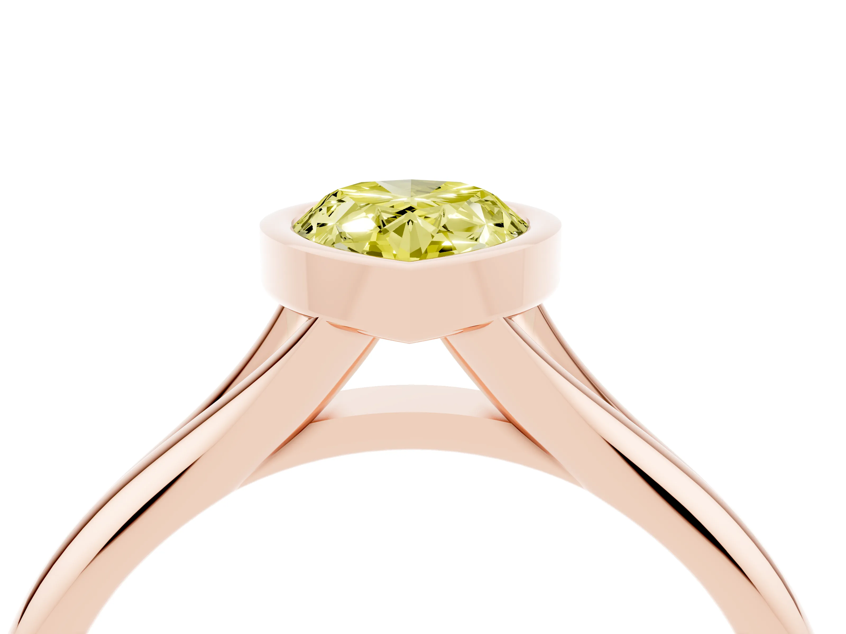 Fancy Yellow Bezel Set Pear Cut Diamond Solitaire Ring Set in Rose gold with Smooth Band