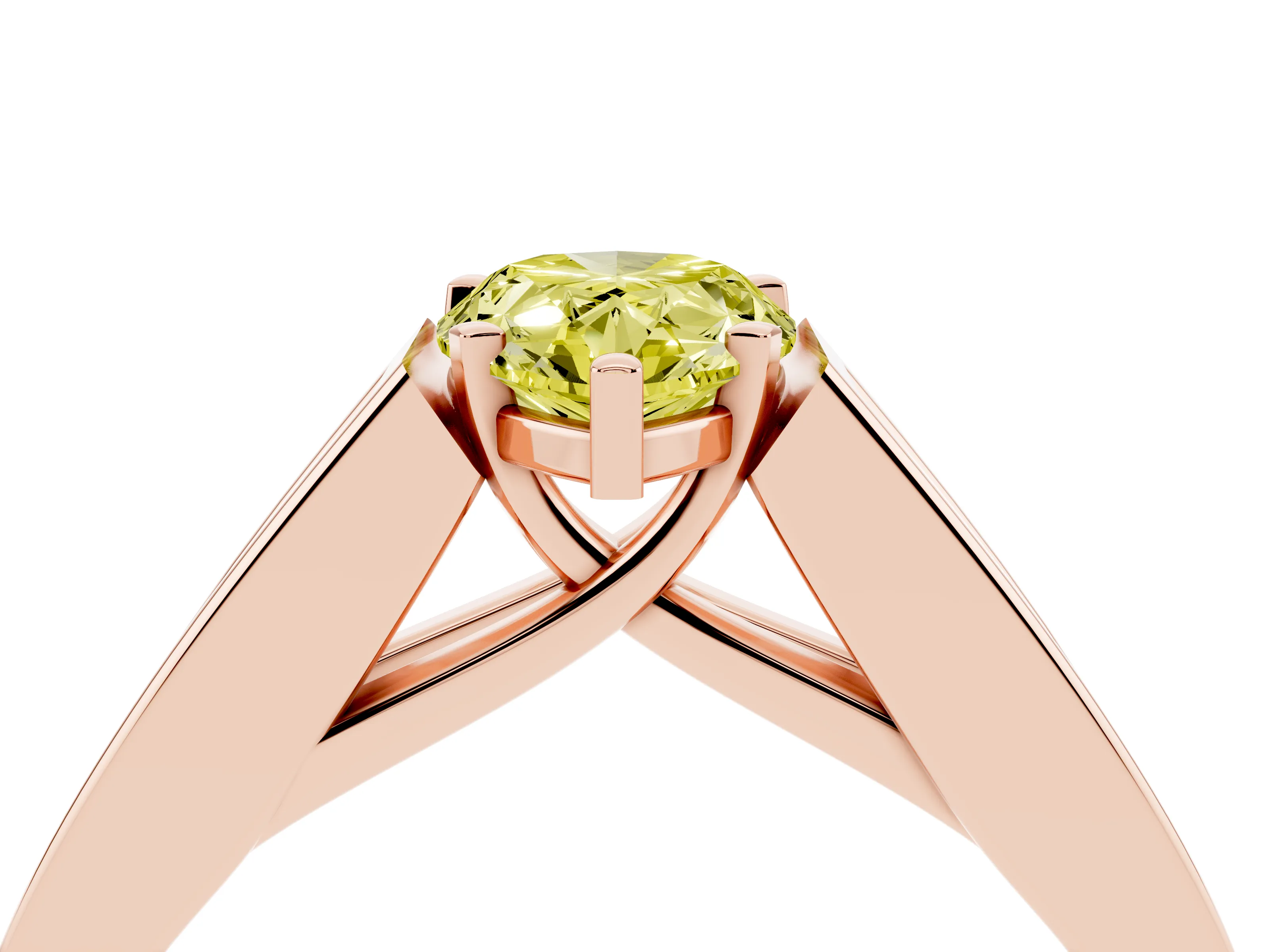 Fancy Yellow Pear Cut Diamond Solitaire Ring Set in Rose gold with Channel-Set Accent Stones and Prong Setting