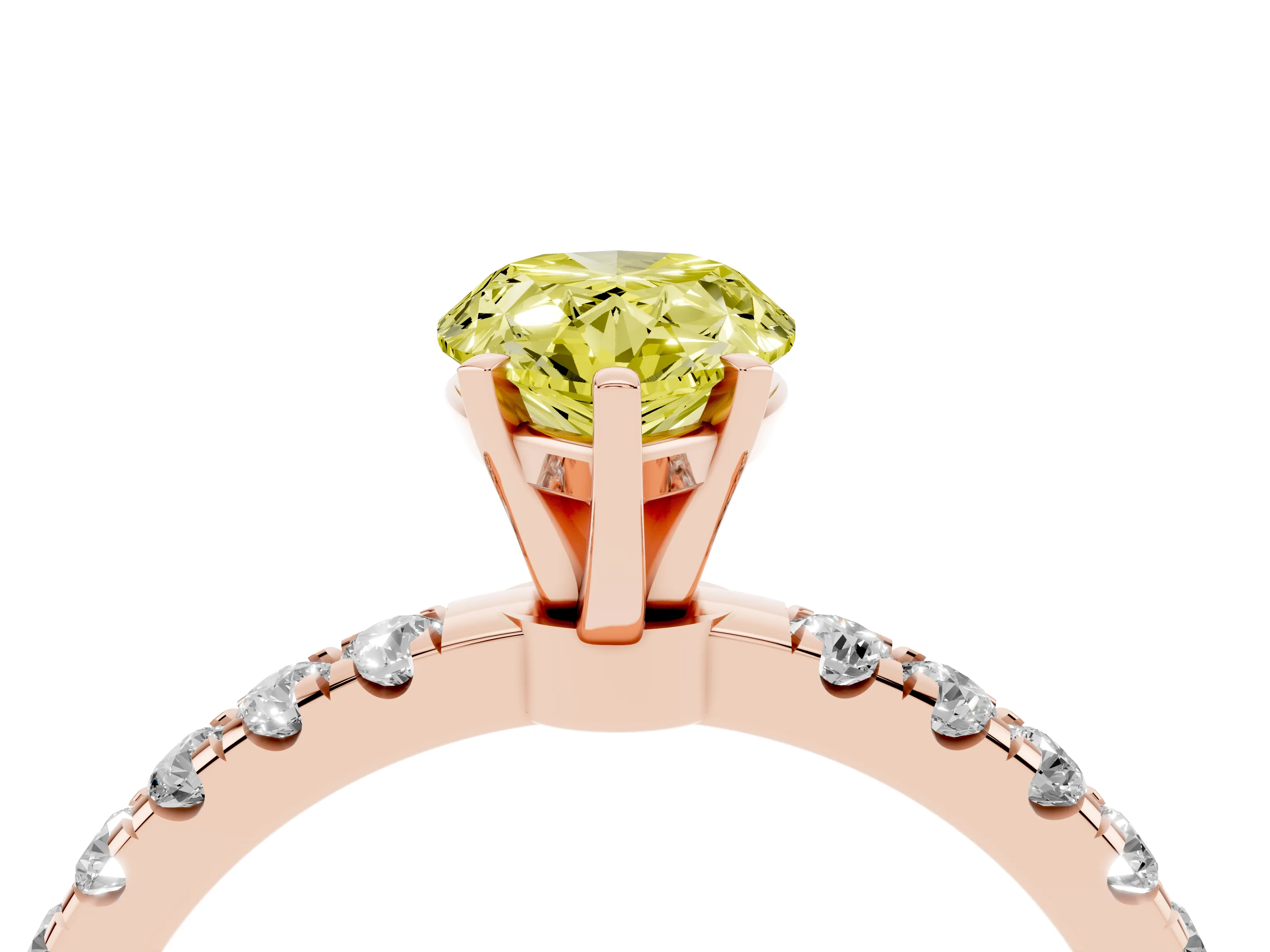 Fancy Yellow Pear Cut Diamond Solitaire Ring Set in Rose gold with Pavé Accents and Prong Setting