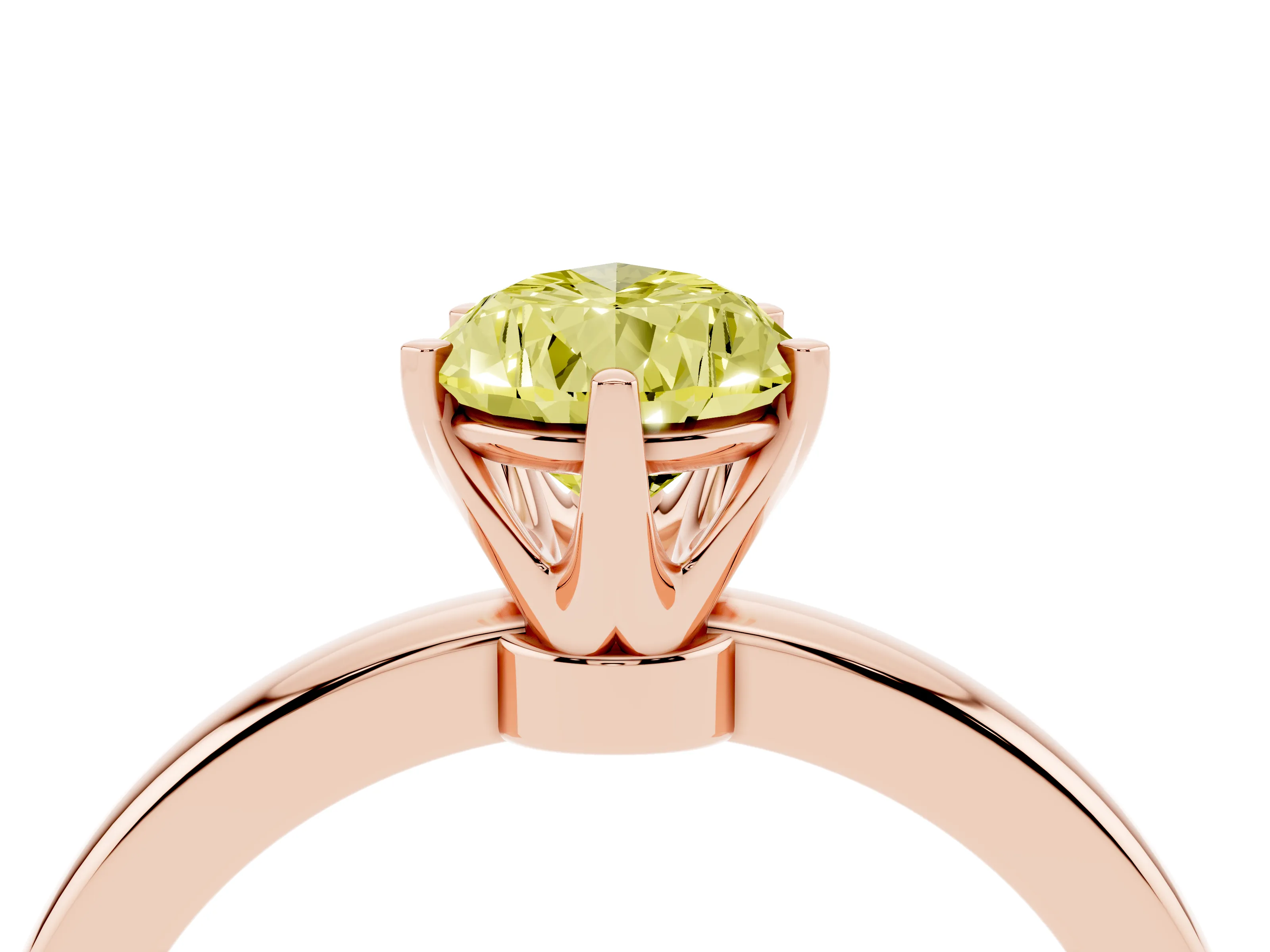 Fancy Yellow Pear Cut Diamond Solitaire Ring Set in Rose gold with Raised Prong Setting on a Classic Band