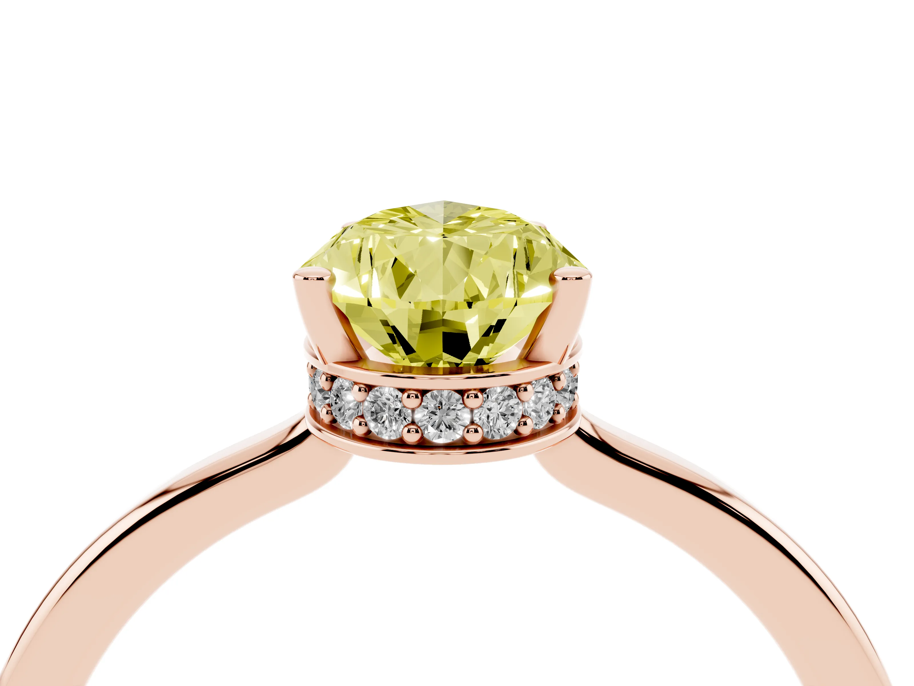 Fancy Yellow Pear Cut Diamond Solitaire Engagement Ring Set in Rose gold with Prong Setting on a Plain Band