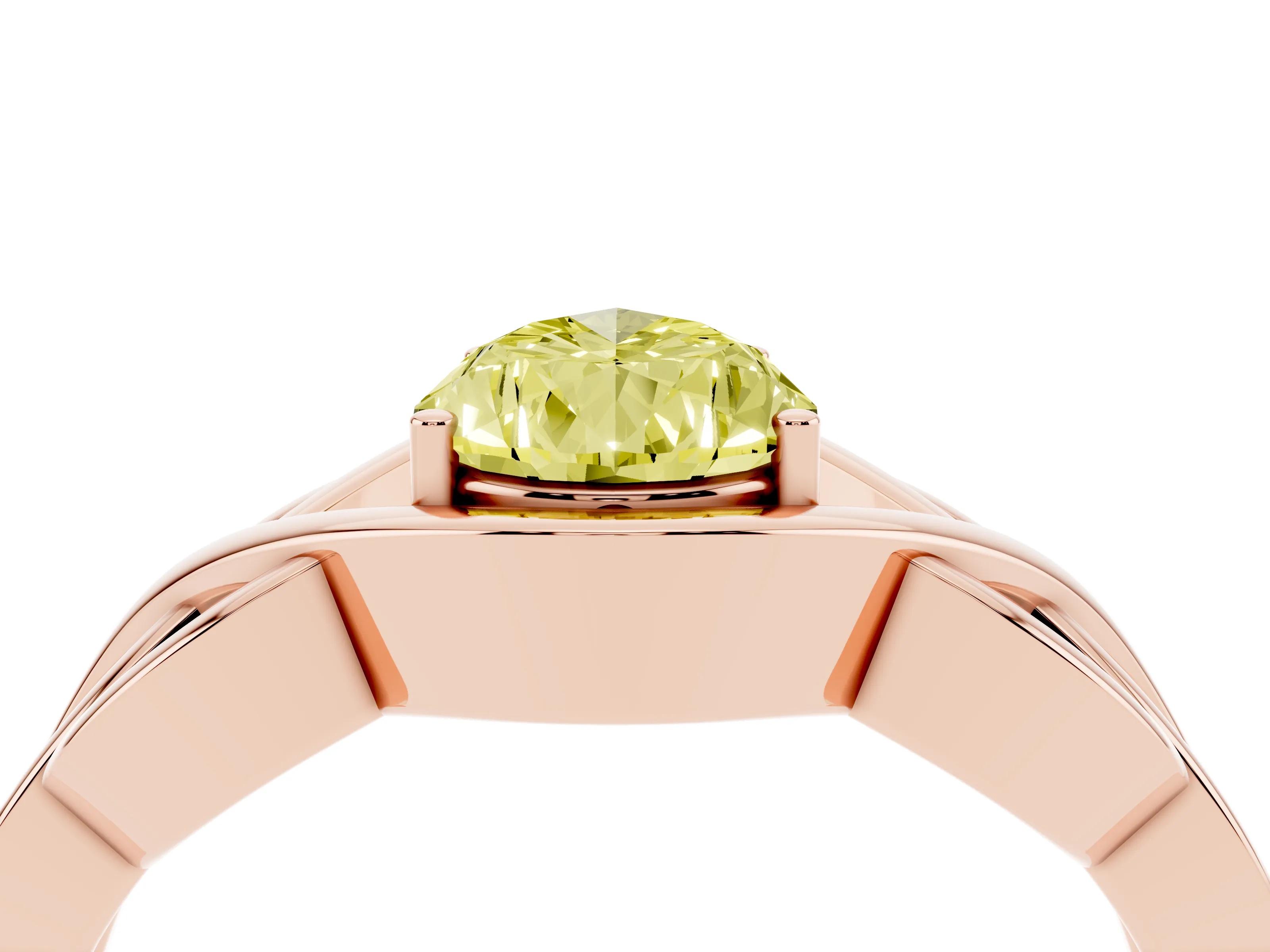 Fancy Yellow Pear Cut Diamond Solitaire Ring Set in Rose gold with Intertwined Band
