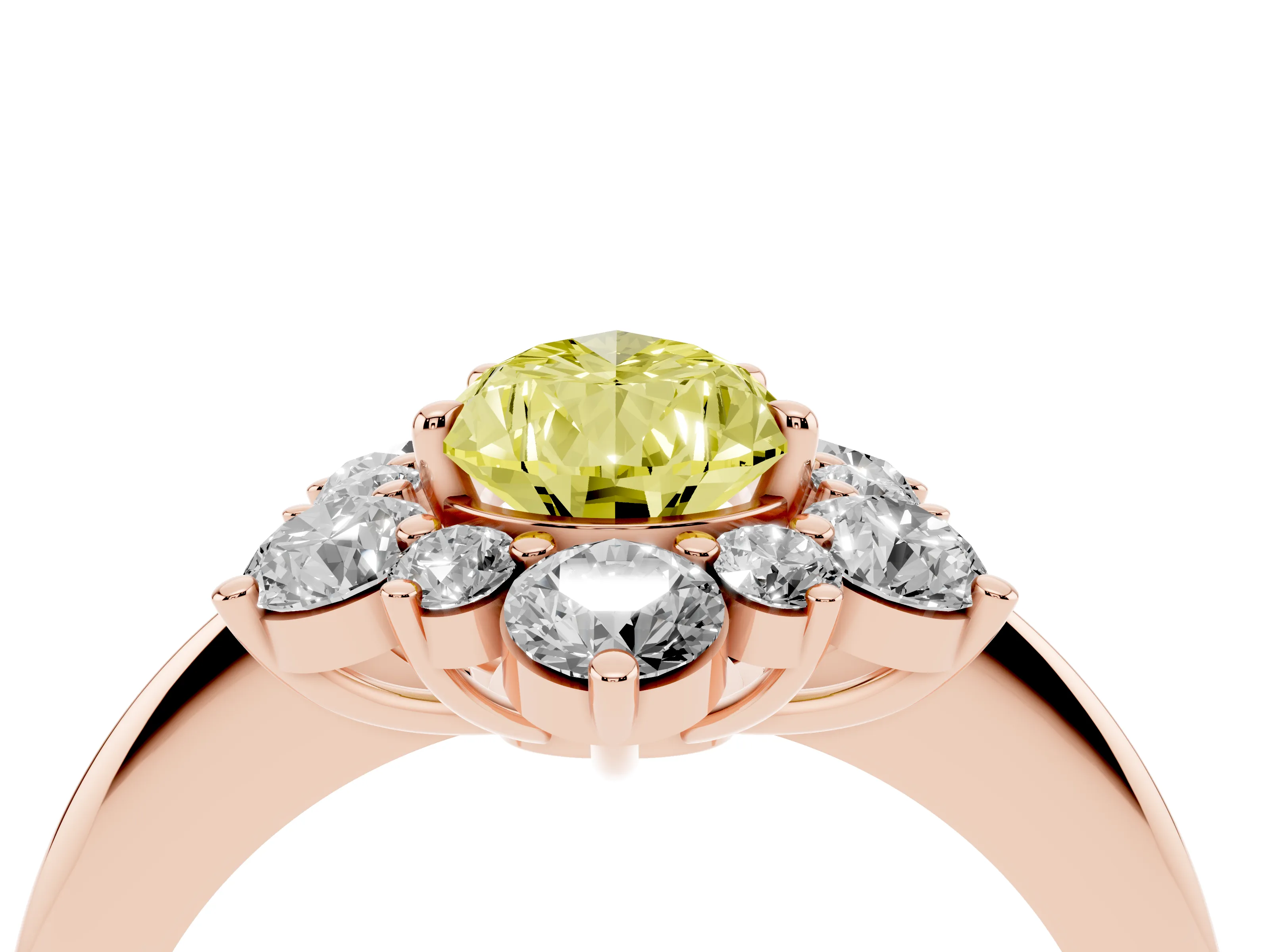 Fancy Yellow Pear Cut Diamond Cluster Halo Ring Set in Rose gold with Solitaire Band and Prong Setting