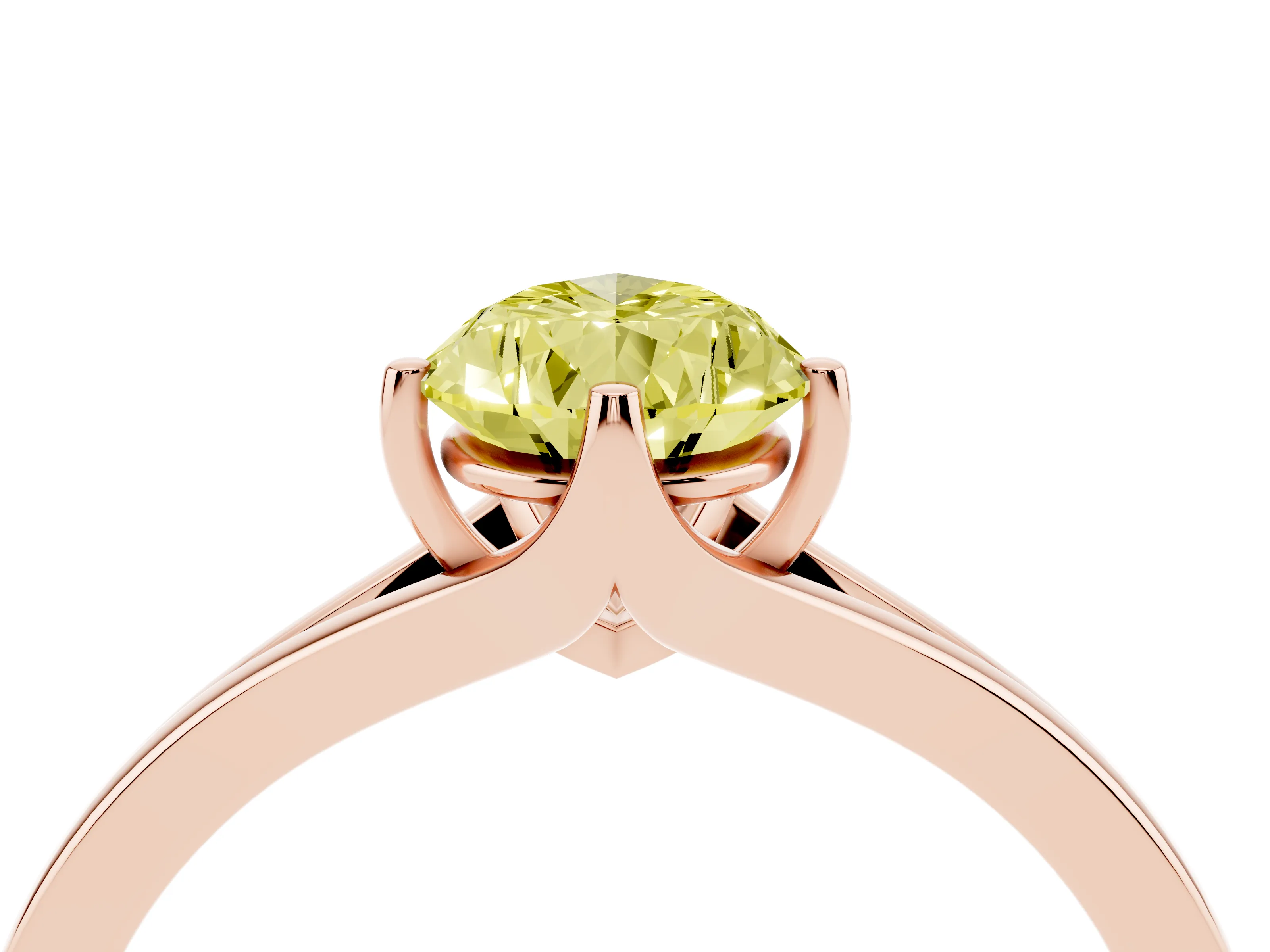 Fancy Yellow Pear Cut Diamond Solitaire Ring Set in Rose gold with Polished Tapered Band and Prong Setting