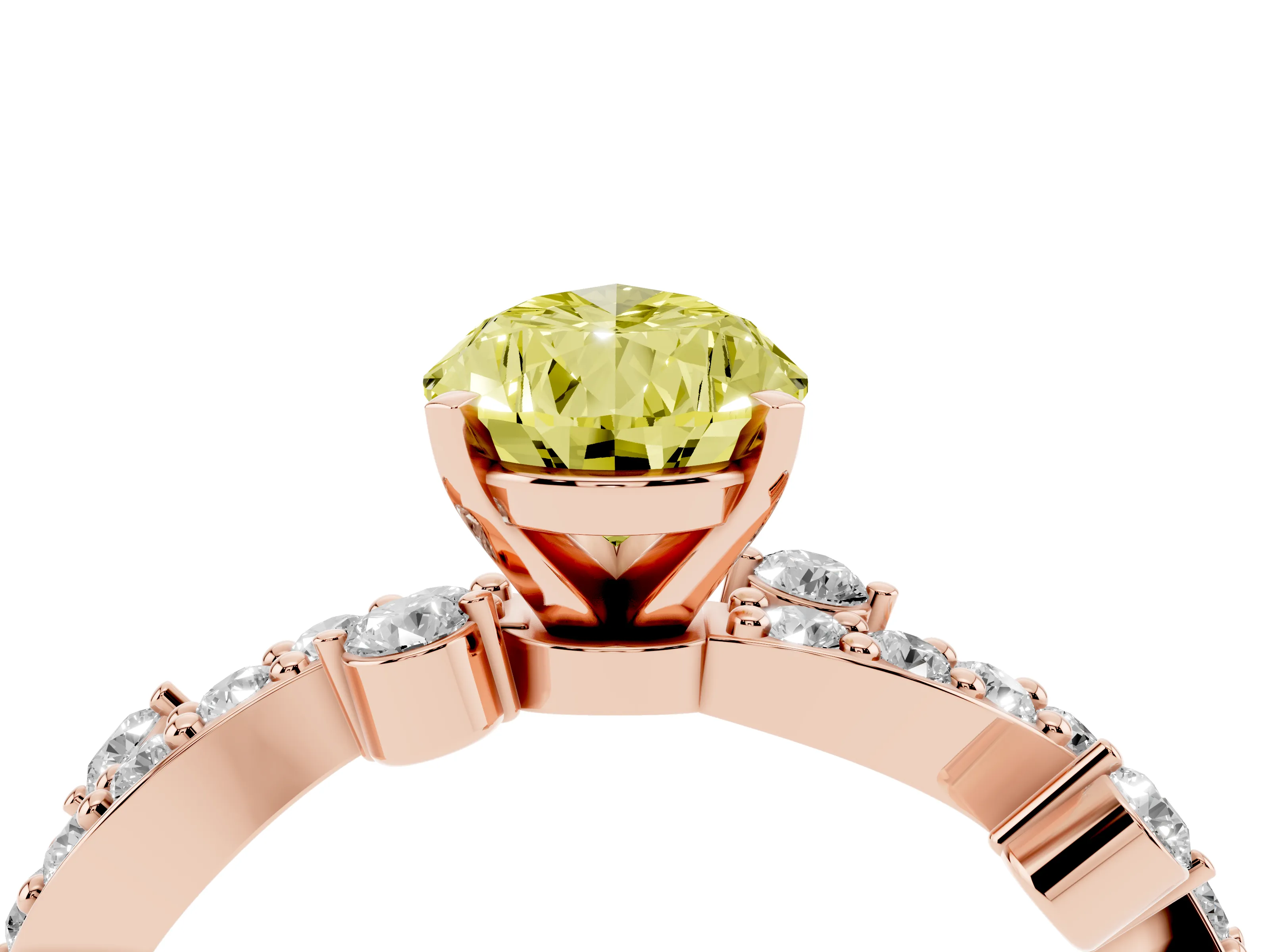 Fancy Yellow Pear Cut Diamond Solitaire Twisted Band Set in Rose gold with Pavé Setting