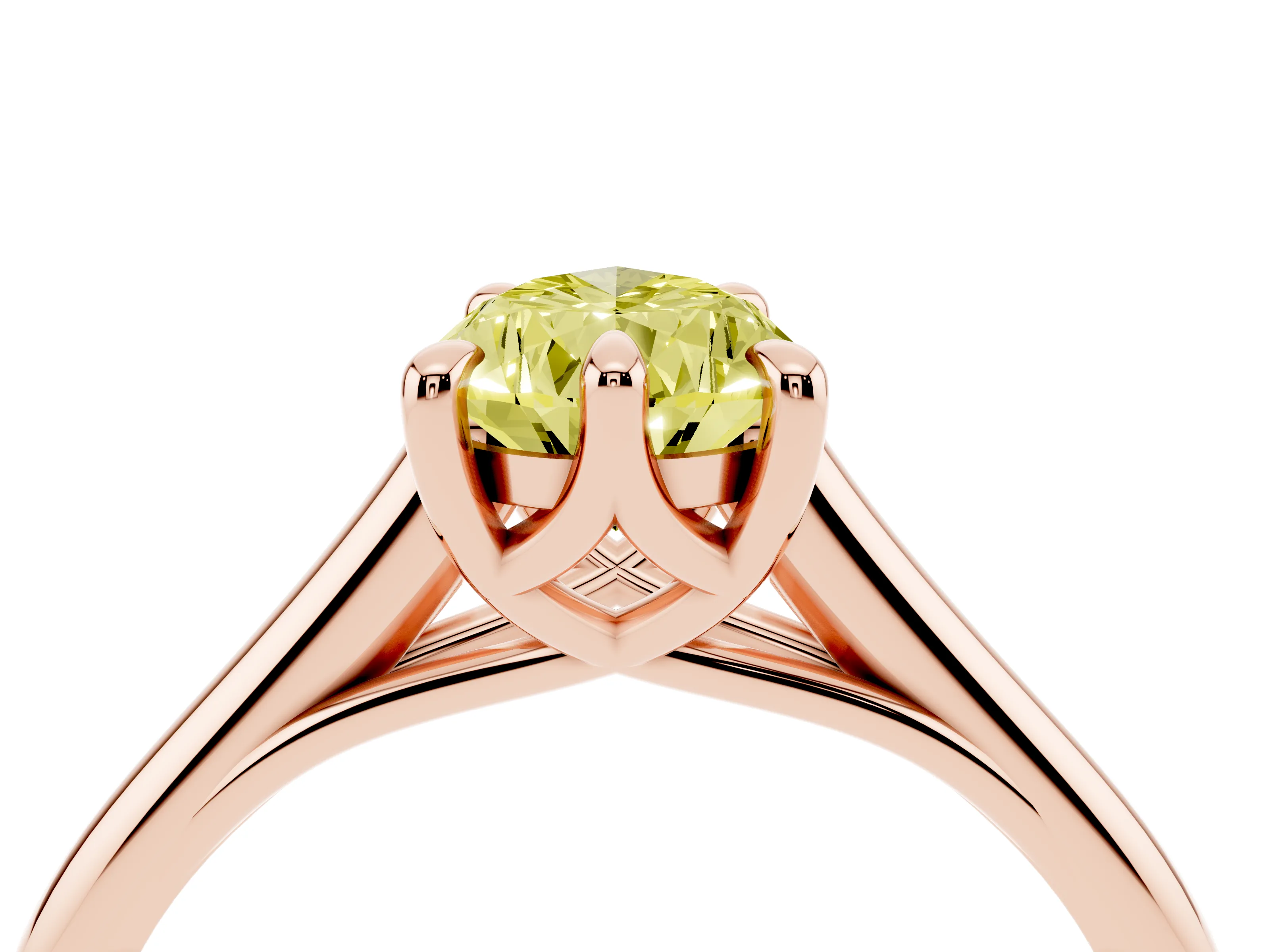 Fancy Yellow Pear Cut Diamond Solitaire Engagement Ring Set in Rose gold with Prong Setting and Plain Classic Band