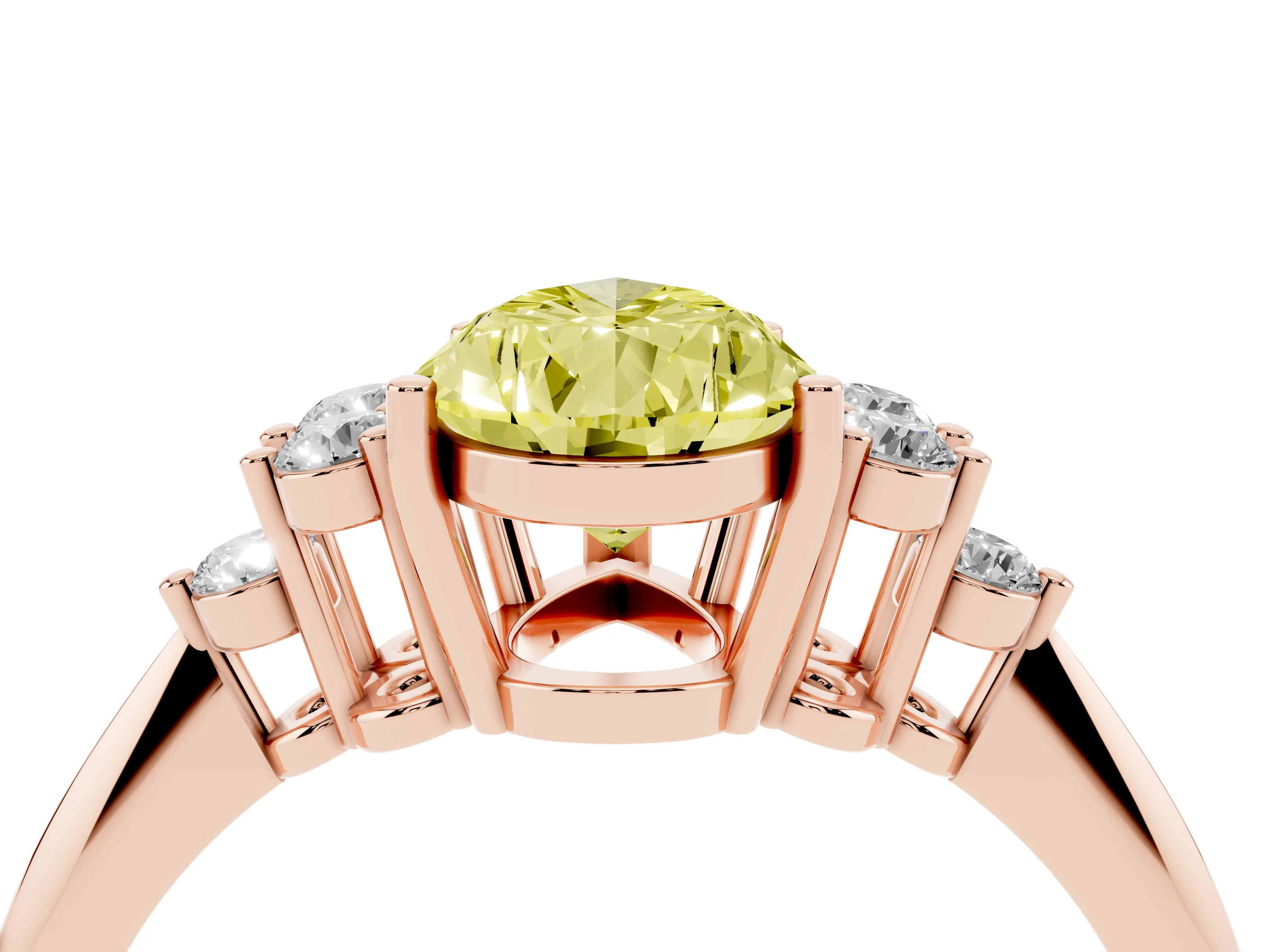 Fancy Yellow Pear Cut Diamond Cluster Ring Set in Rose gold with Plain Band and Prong Setting