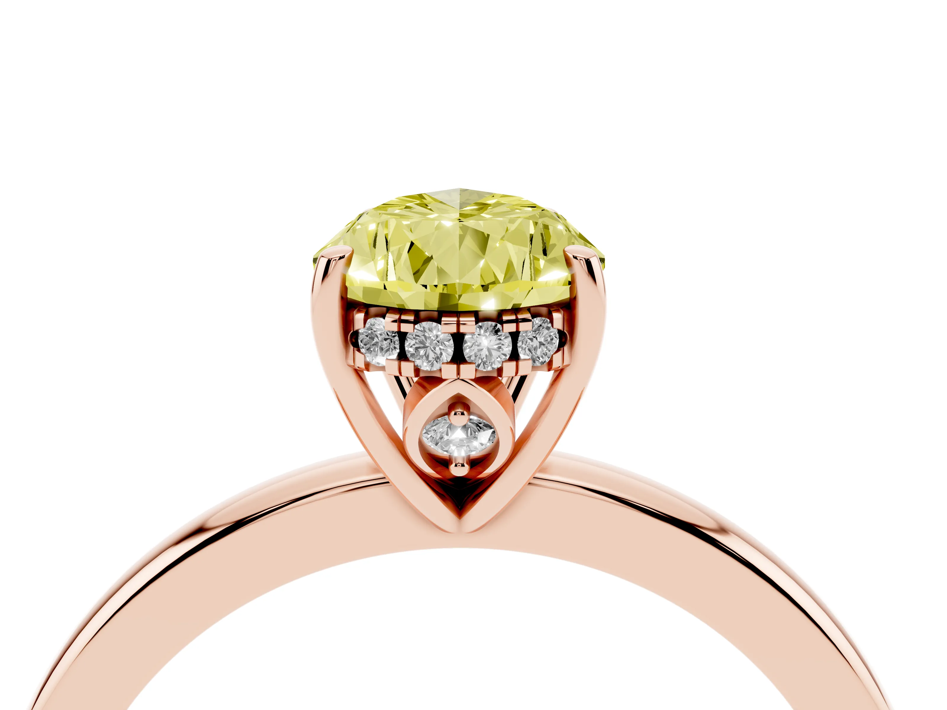 Fancy Yellow Pear Cut Diamond Solitaire Ring Set in Rose gold with Plain Band and Prong Setting