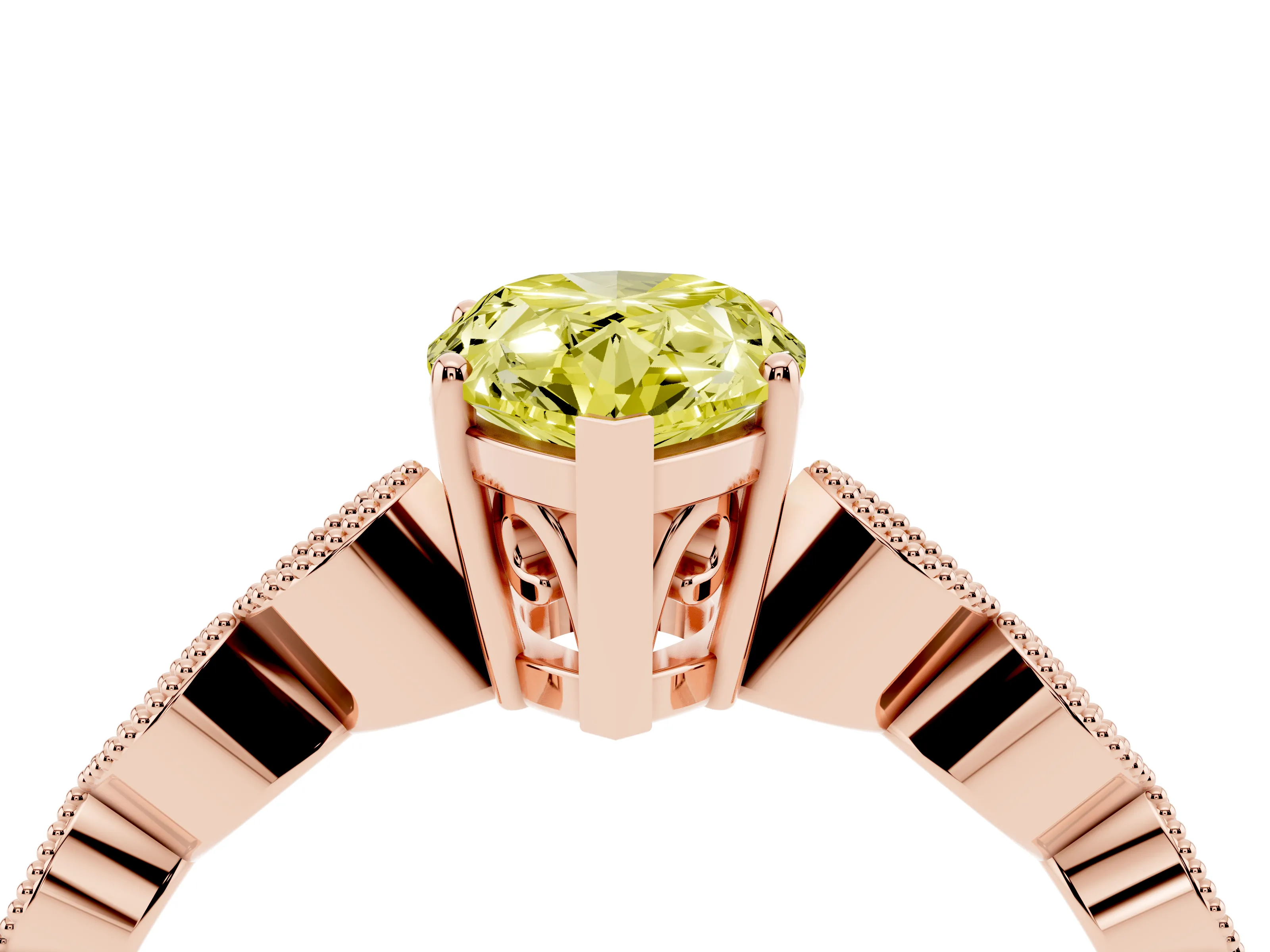 Fancy Yellow Pear Cut Diamond Solitaire Ring Set in Rose gold with Infinity Twist Pavé Band