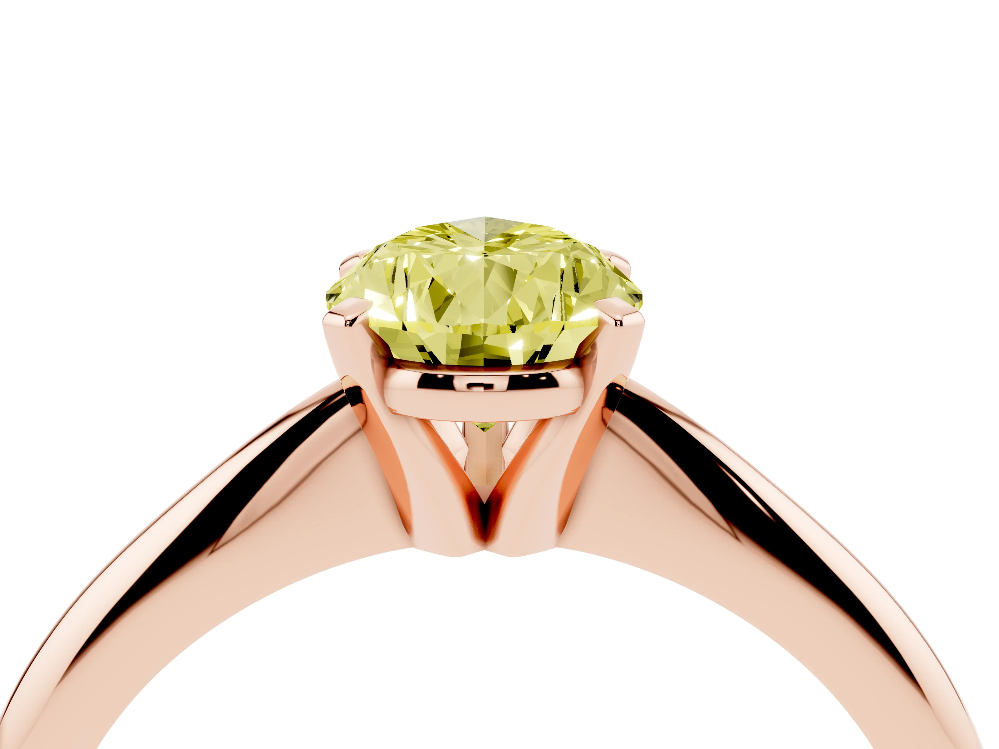 Fancy Yellow Pear Cut Diamond Solitaire Ring Set in Rose gold with Prong Setting on a Plain Round Band