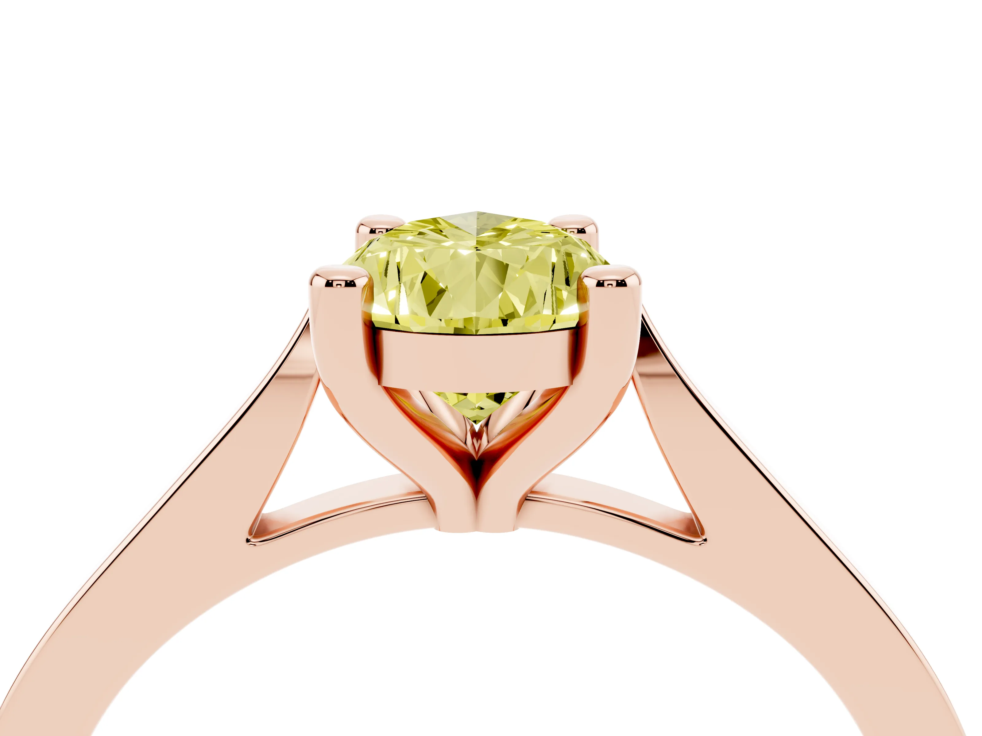Fancy Yellow Pear Cut Diamond Solitaire Ring Set in Rose gold with Prong Setting and Tapered Band