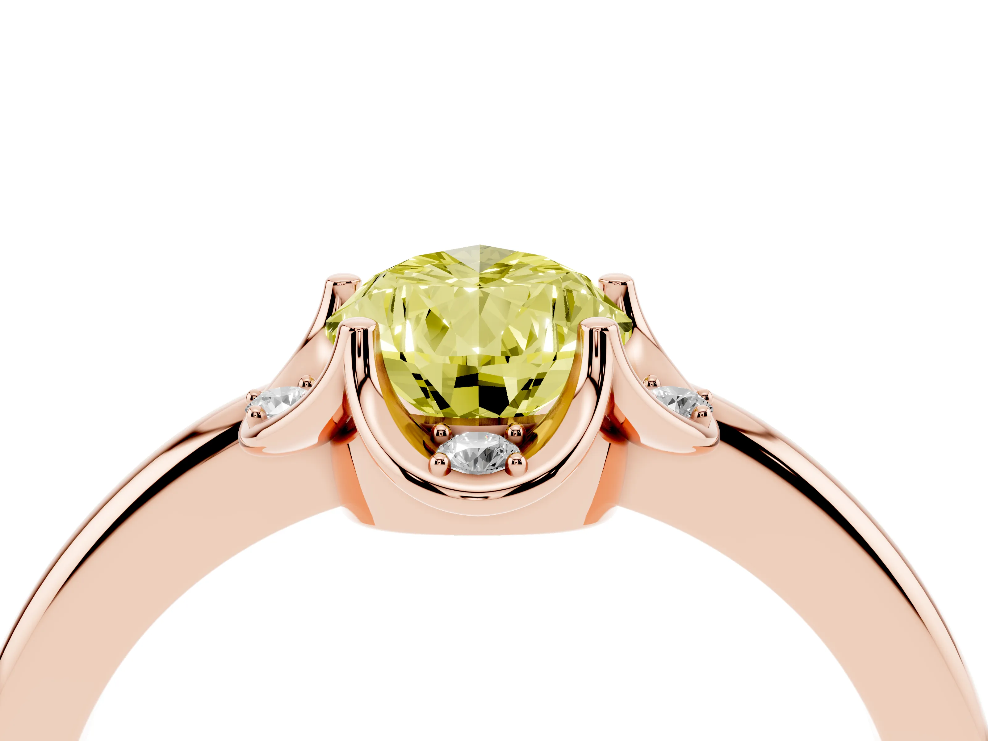 Fancy Yellow Pear Cut Diamond Round Cluster Halo Ring Set in Rose gold with Solitaire Band and Prong Setting