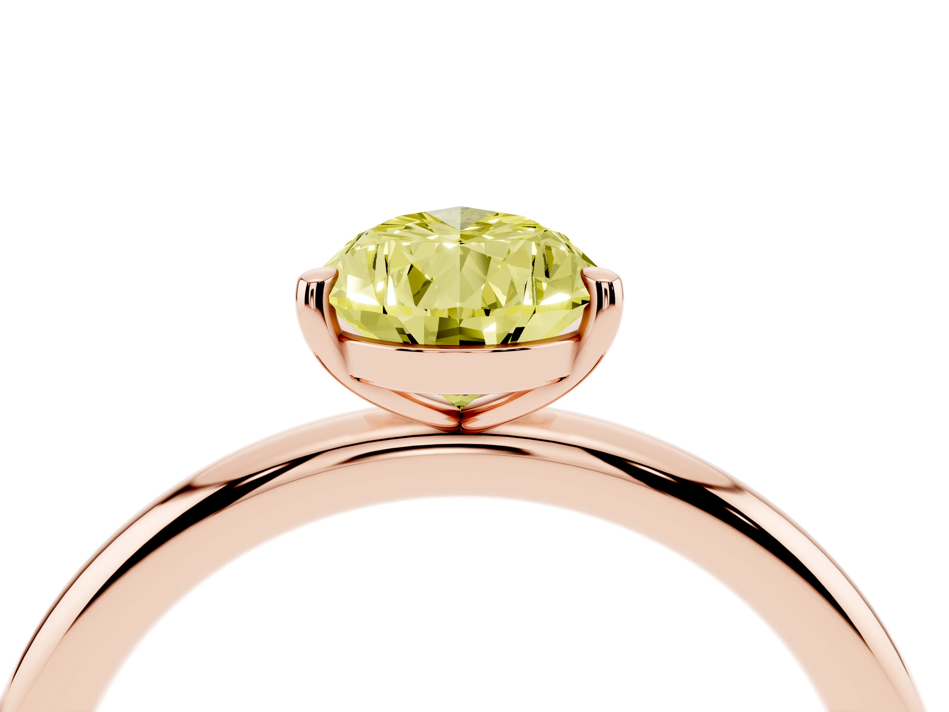 Fancy Yellow Pear Cut Diamond Solitaire Ring Set in Rose gold with Prong Setting on a Polished Plain Band