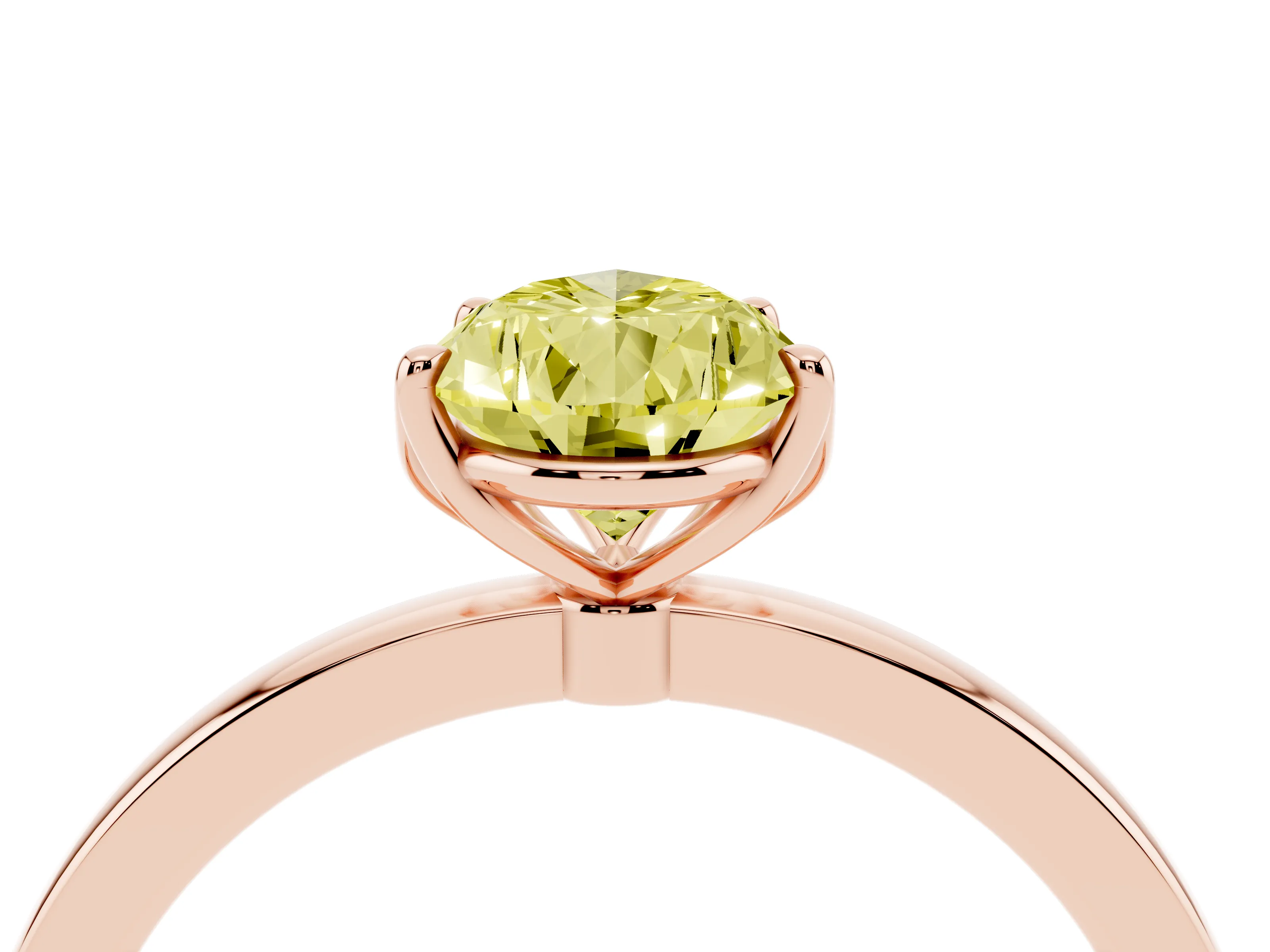 Fancy Yellow Pear Cut Diamond Solitaire Ring Set in Rose gold with Prong Setting and Thin Polished Band