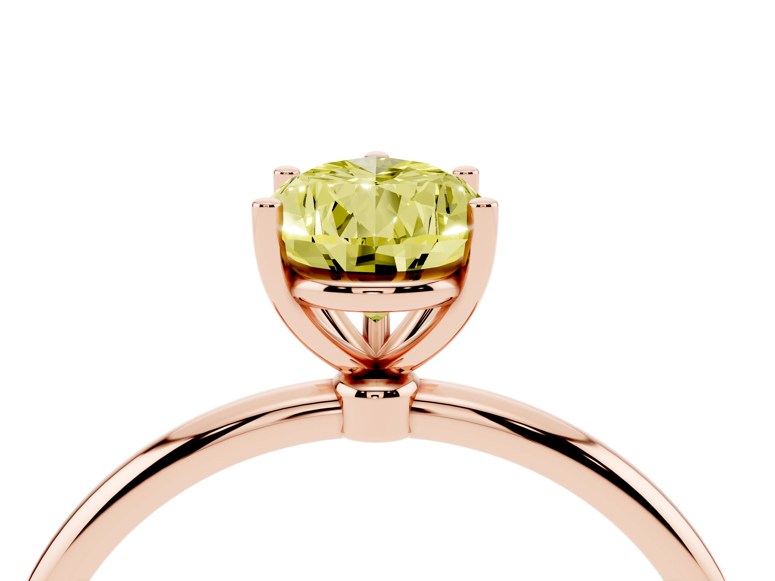 Fancy Yellow Pear Cut Diamond Solitaire Engagement Ring Set in Rose gold with Thin Band and Prong Setting