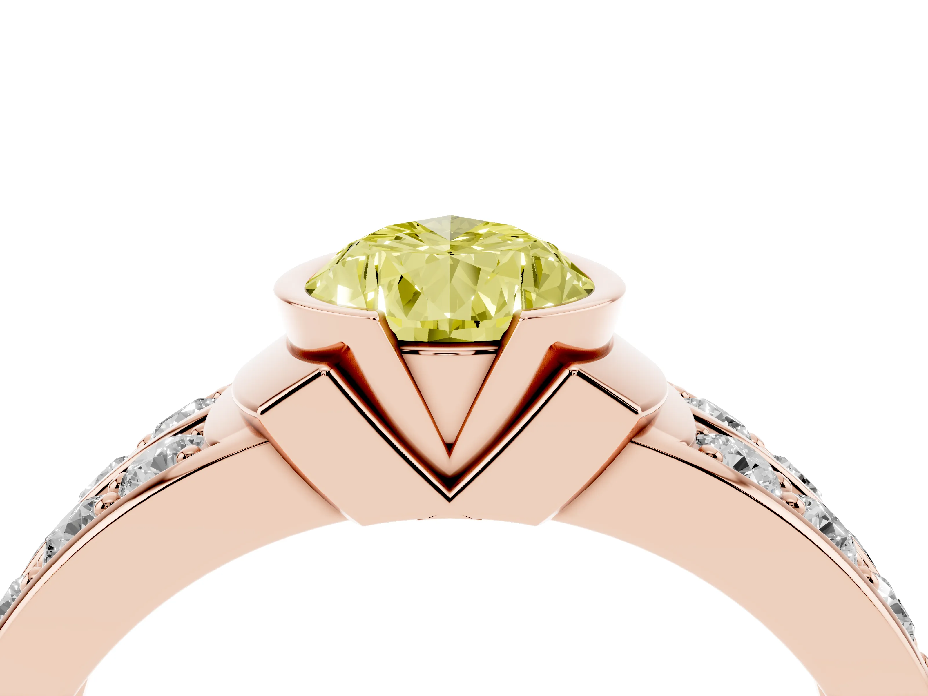 Fancy Yellow Pear Cut Diamond Wide Channel Set Band Ring Set in Rose gold with Bezel Setting